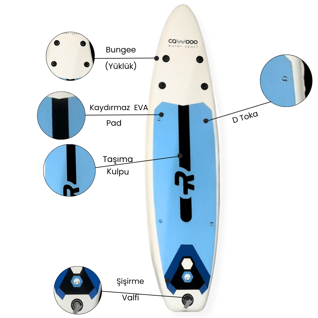 Cawooo Sup Şişme Sörf Tahtası Stand Up Paddle Board 80*320*15 Cm Açık Mavi