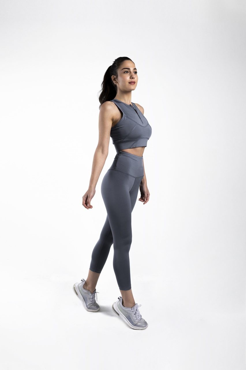 Rebuwo Sports Bra Zipper Detail Bra Gray