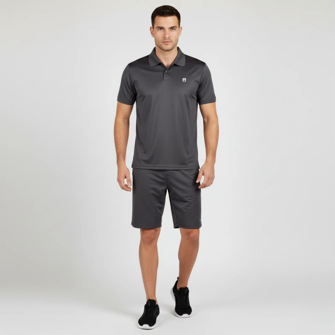 Rebuwo Erkek Antrasit Polo Yaka Spor Tshirt-Kısa Kollu,Nefes Alabilen Kumaş