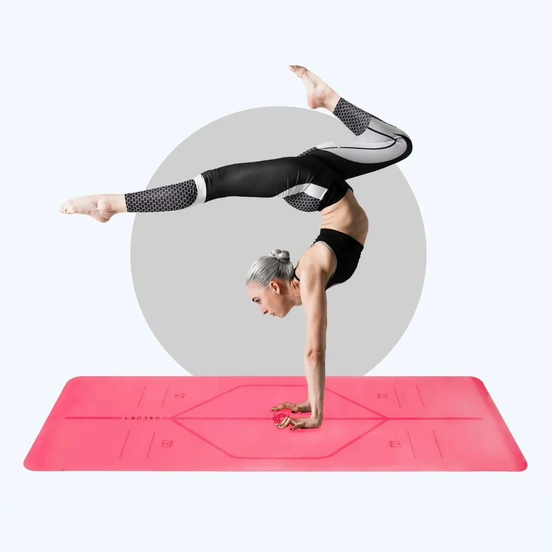(OUTLET) Rebuwo Hizalama Tasarım 5mm Kauçuk Mat Kaydırmaz Yoga Mat Pilates Mat Pembe