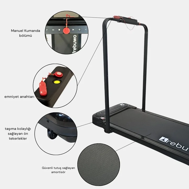 (OUTLET) Rebuwo RW12 Bluetoothlu Uzaktan Kumandalı Katlanabilir Koşu Bandı Portatif Yürüyüş Bandı 1.5 HP Motor