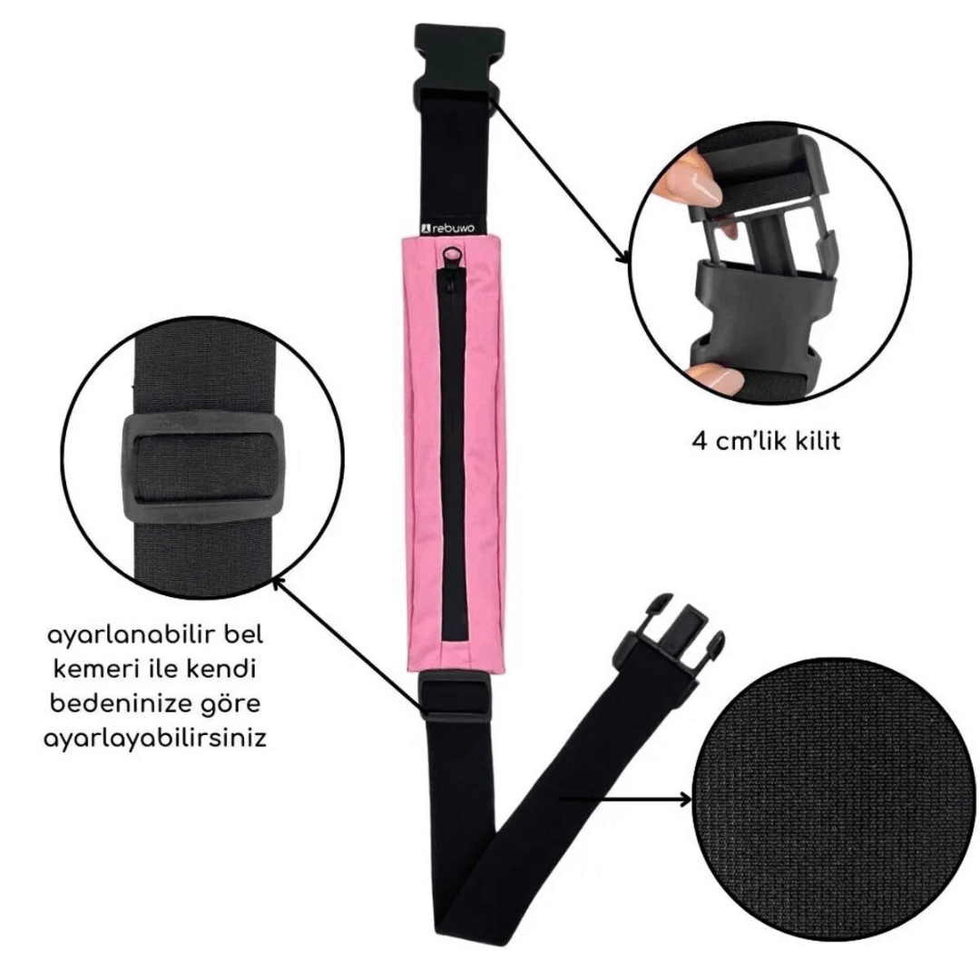Rebuwo Çok Fonksiyonlu  Bel Çanta (Siyah-Pembe) 2'li Set