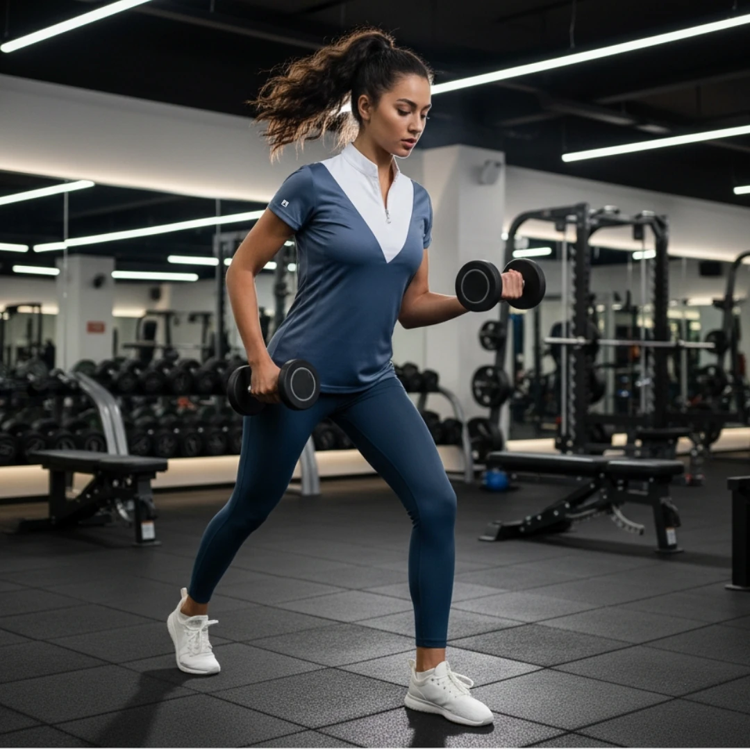 Rebuwo Kadın İndigo Fermuarlı Tshirt- V Yaka,Kısa Kollu,Nefes Alabilen Kumaş