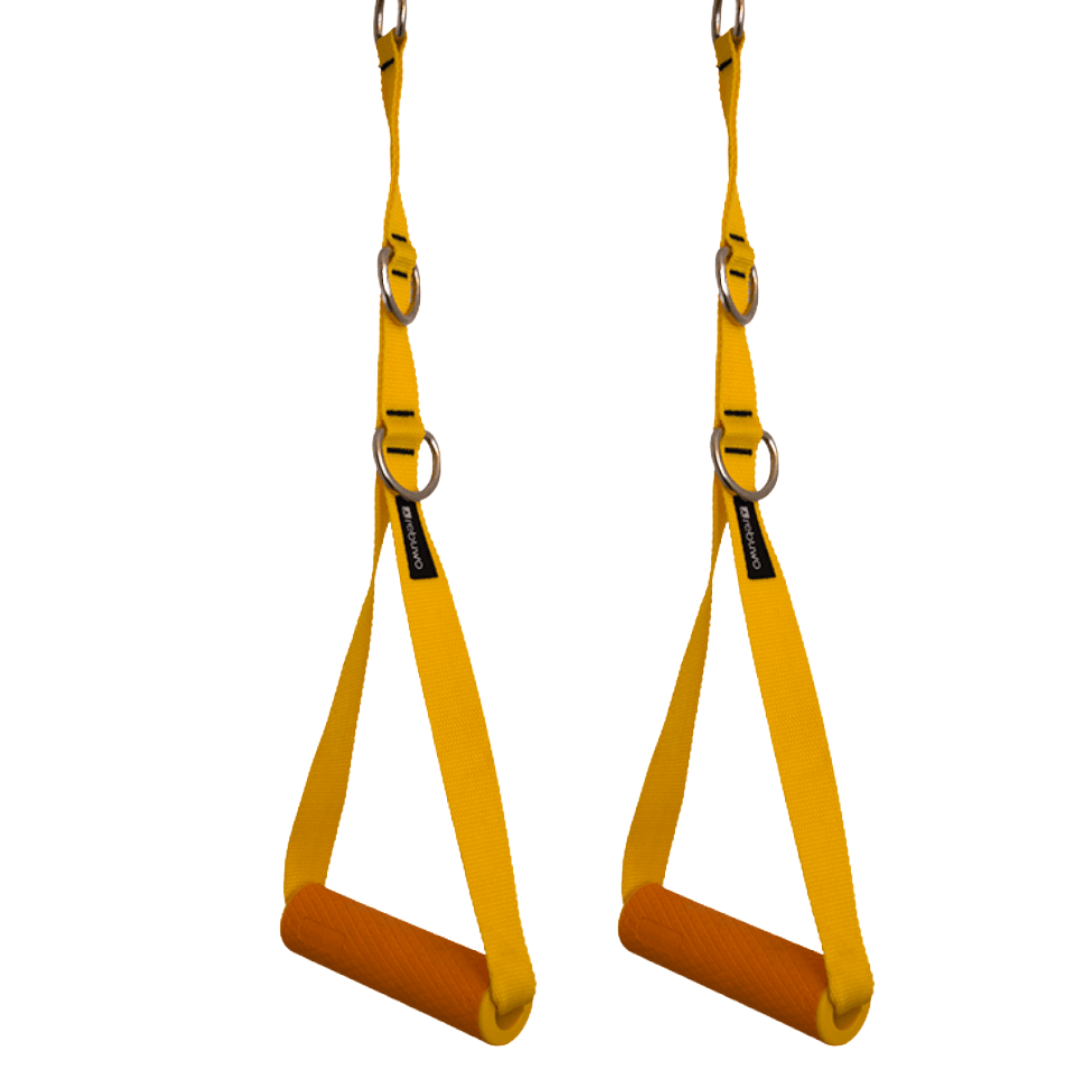 Rebuwo 3 Kademeli Ayarlanabilir Cable Cross Elciği (1 Çift) - Turuncu Tutacaklı Sarı Fitness Ağırlık Çekiş / Reformer Egzersiz Aparatı 44cm