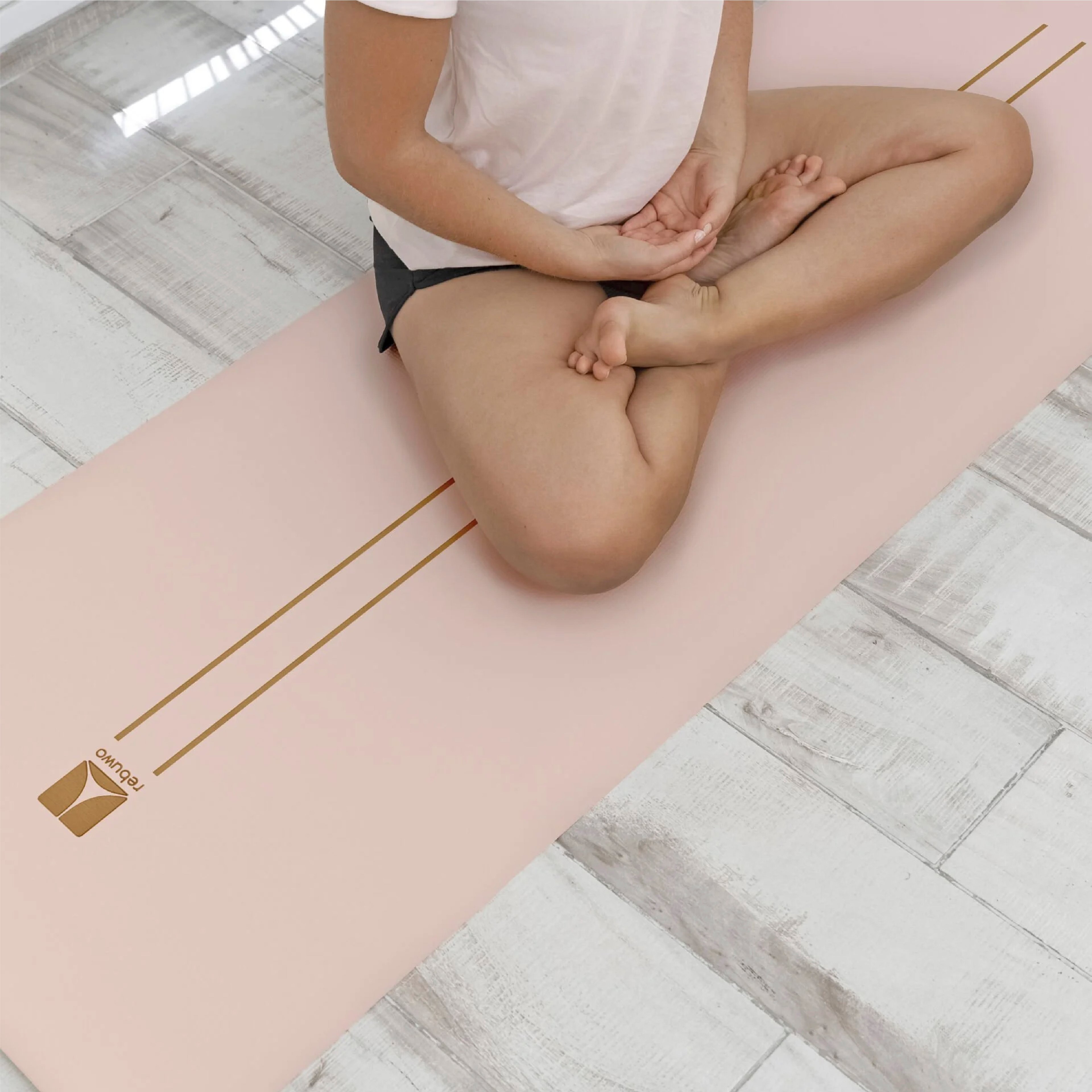 Rebuwo Çizgi Tasarımlı 5mm Ekstra Kaydırmaz Doğal Kauçuk Yoga Matı Pilates Mat Soft Pembe