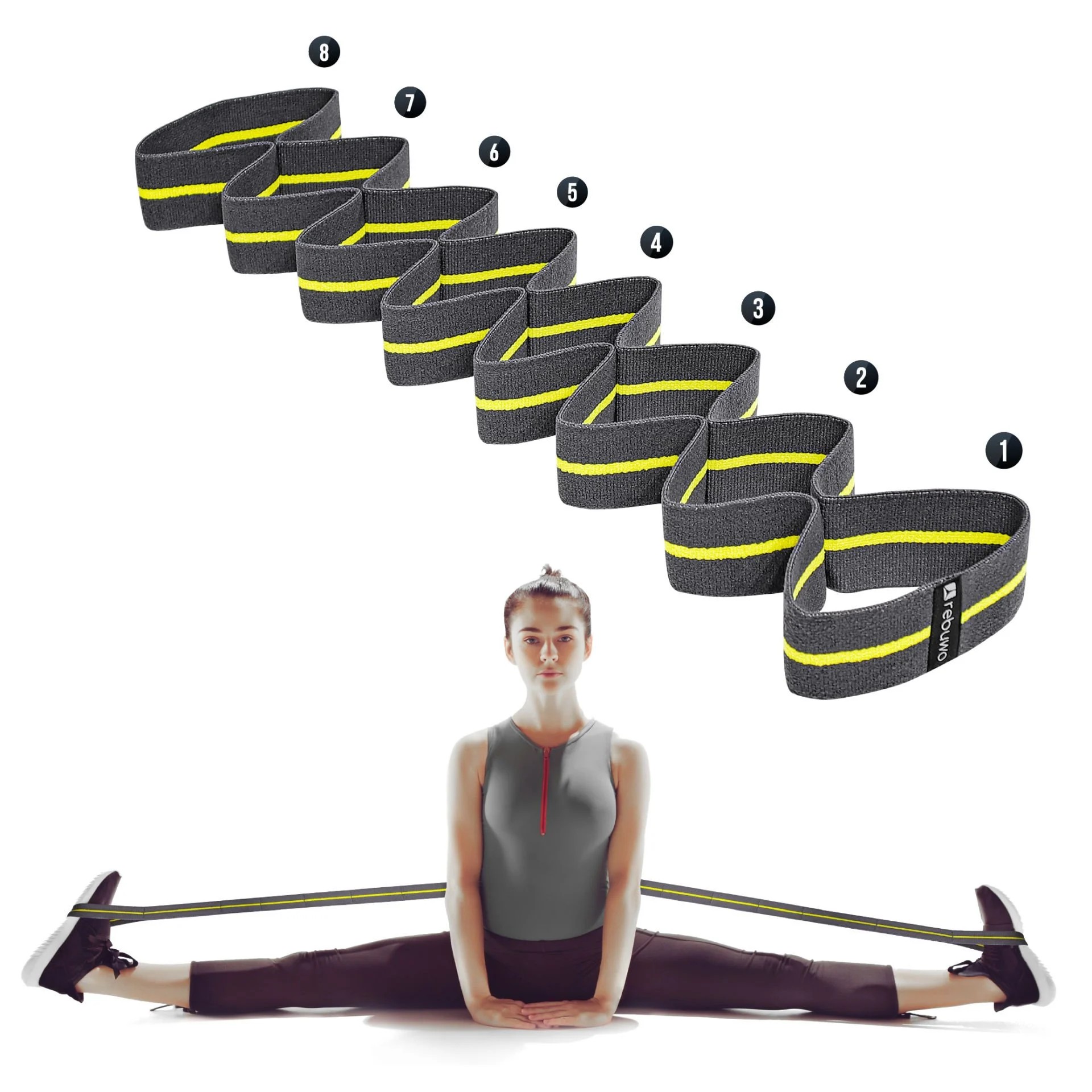 Rebuwo Sekiz Kademeli Pilates Bandı Direnç Bandı Yoga Lastiği Esneme Kayışı