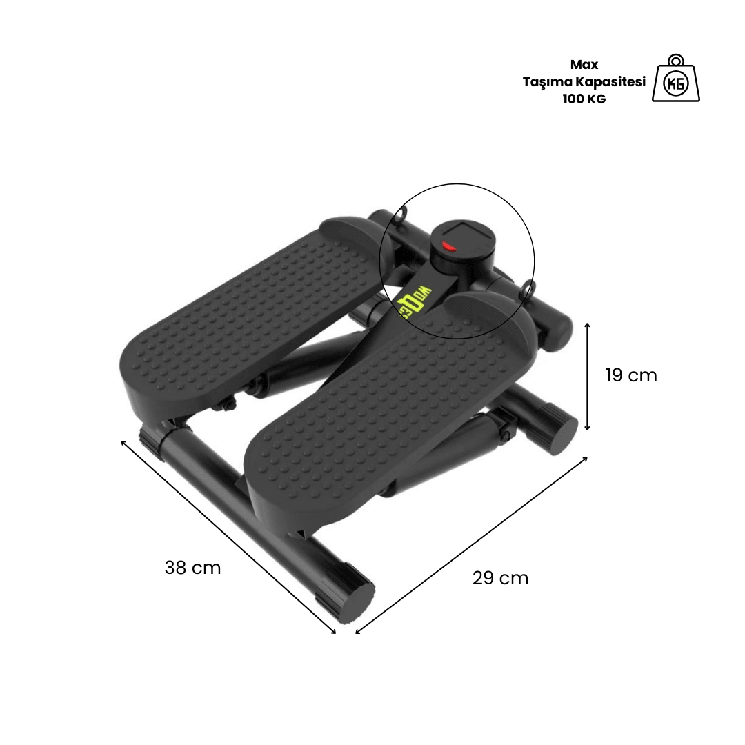 WOQES Direnç Lastikli Mini Stepper Egzersiz Aleti – Kaymaz Pedallı, Çift Amortisörlü, LCD Dijital Göstergeli Kompakt Ev Tipi Kondisyon ve Kardiyo Aleti
