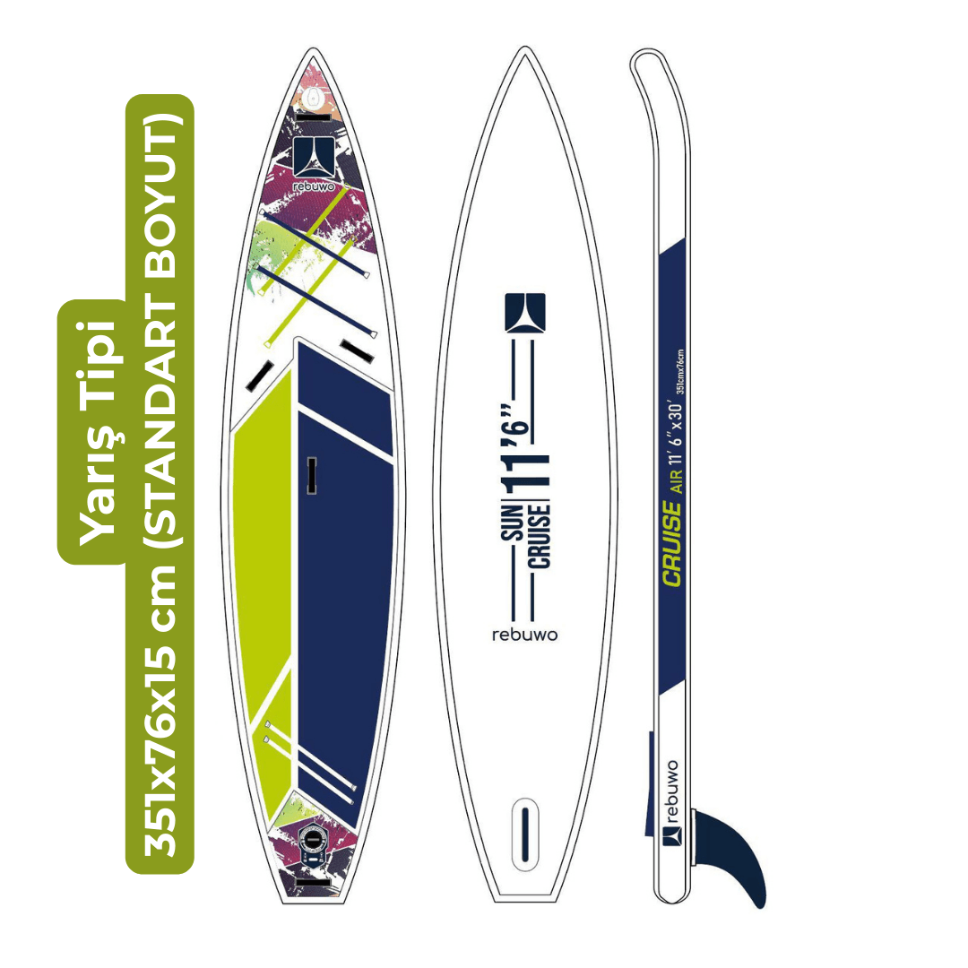Rebuwo Pro Sup Şişme Sörf Tahtası Stand Up Paddle Board 76*351*15 Cm Yeşil Yarış Board