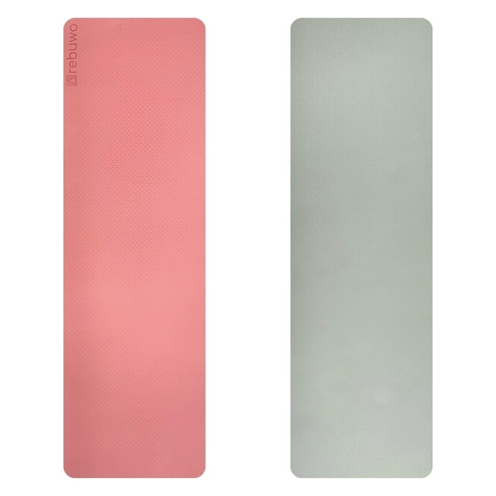 Rebuwo Çift Renkli 6mm TPE Yoga Pilates Mat Pembe&Açık Yeşil