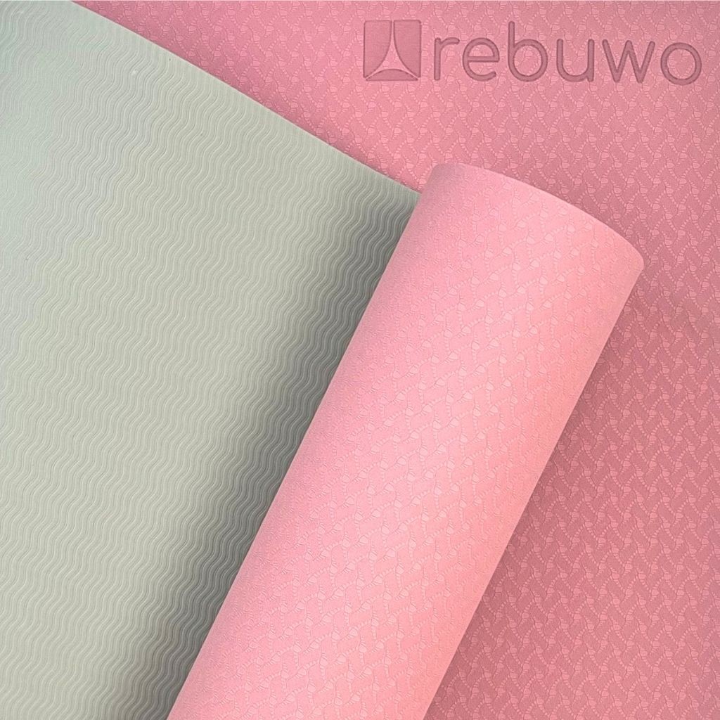 Rebuwo Çift Renkli 6mm TPE Yoga Pilates Mat Pembe&Açık Yeşil