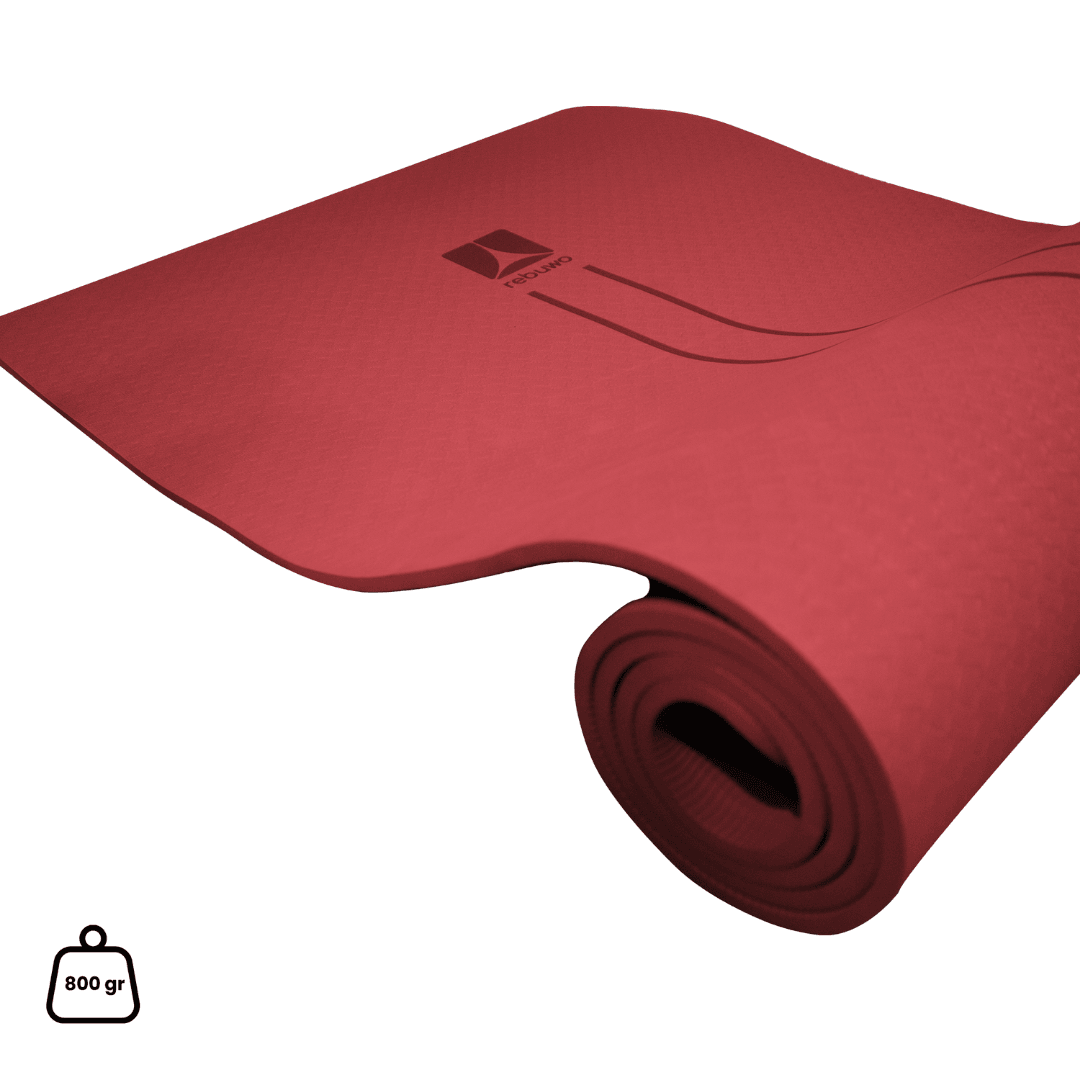 Rebuwo Çift Çizgi Tasarımlı Armonia Yoga Pilates Matı 8 mm Kaymaz Hafif Taşınabilir - Bordo