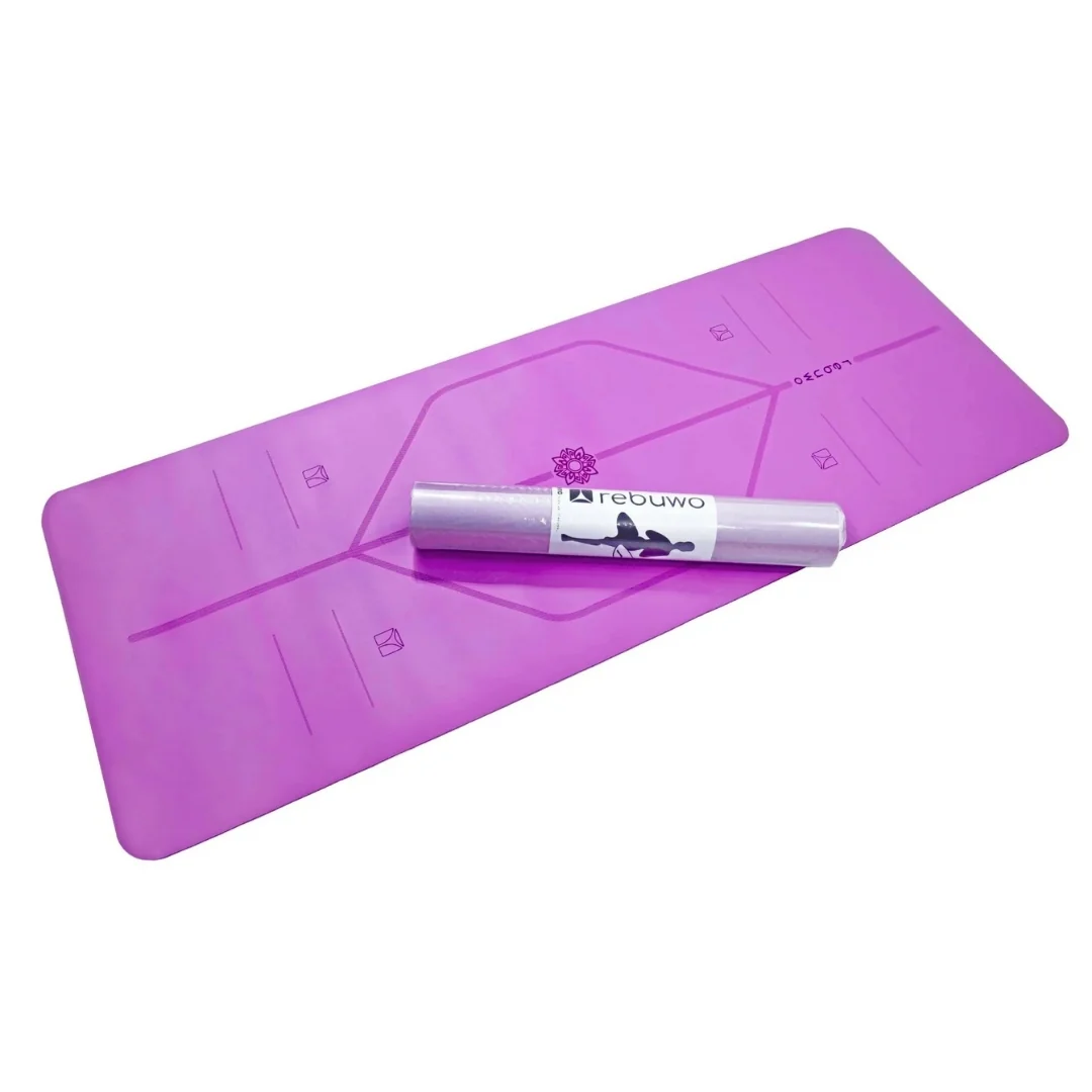 (OUTLET) Rebuwo Hizalama Tasarım 5mm Kauçuk Mat Kaydırmaz Yoga Mat Pilates Mat Mor