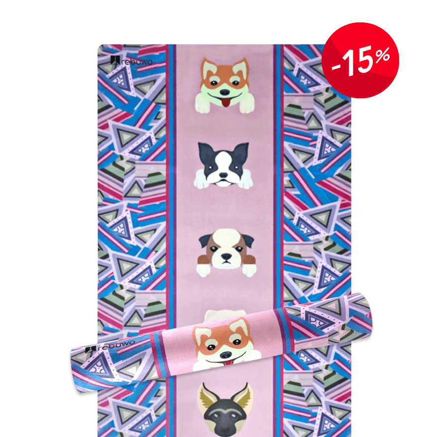 Rebuwo Non-Slip 4mm Natural Suede Kids Yoga Mat – Fun & Durable Dog Patterned, Kids Yoga