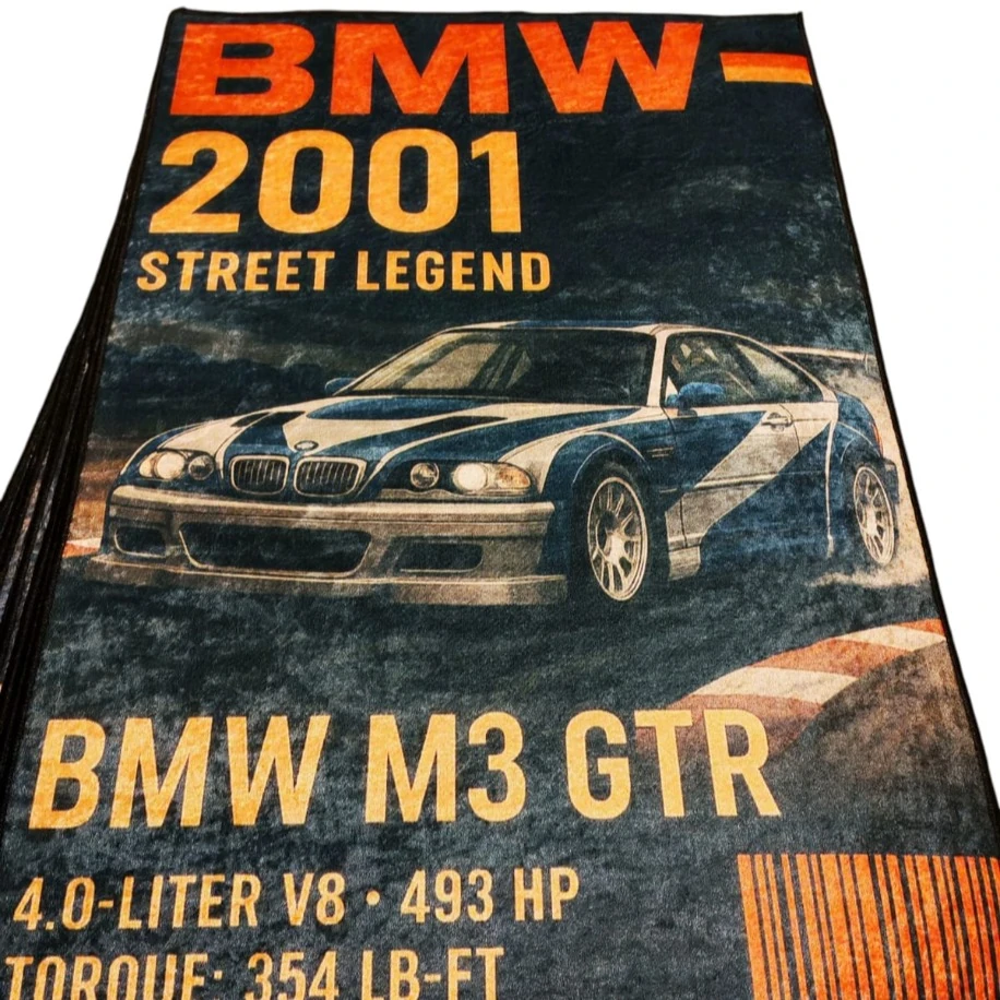 BMW M3 GTR 2001 Efsane Model Temalı Dekoratif Halı - Retro Otomobil Halısı