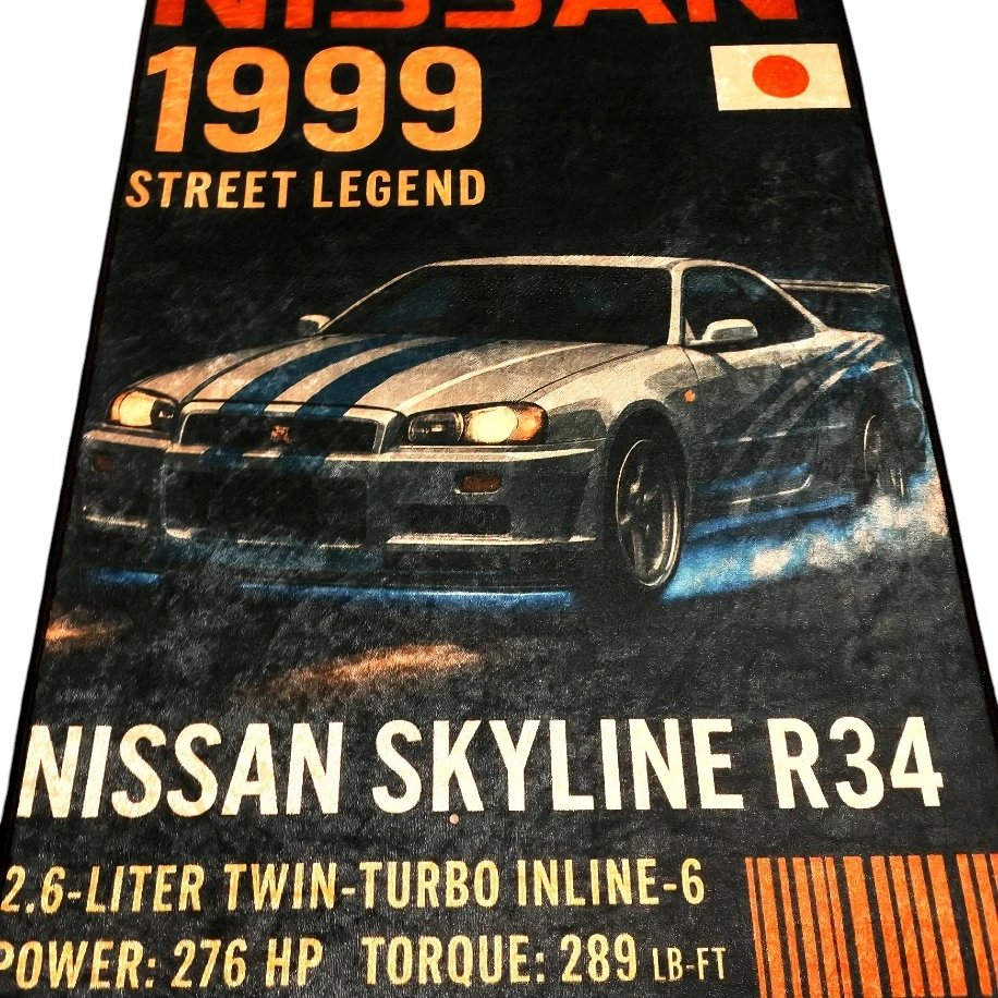 Nissan Skyline R34 GT-R Halı (60x90 cm) – Fast & Furious Brian O'Conner Temalı Dekoratif Ha