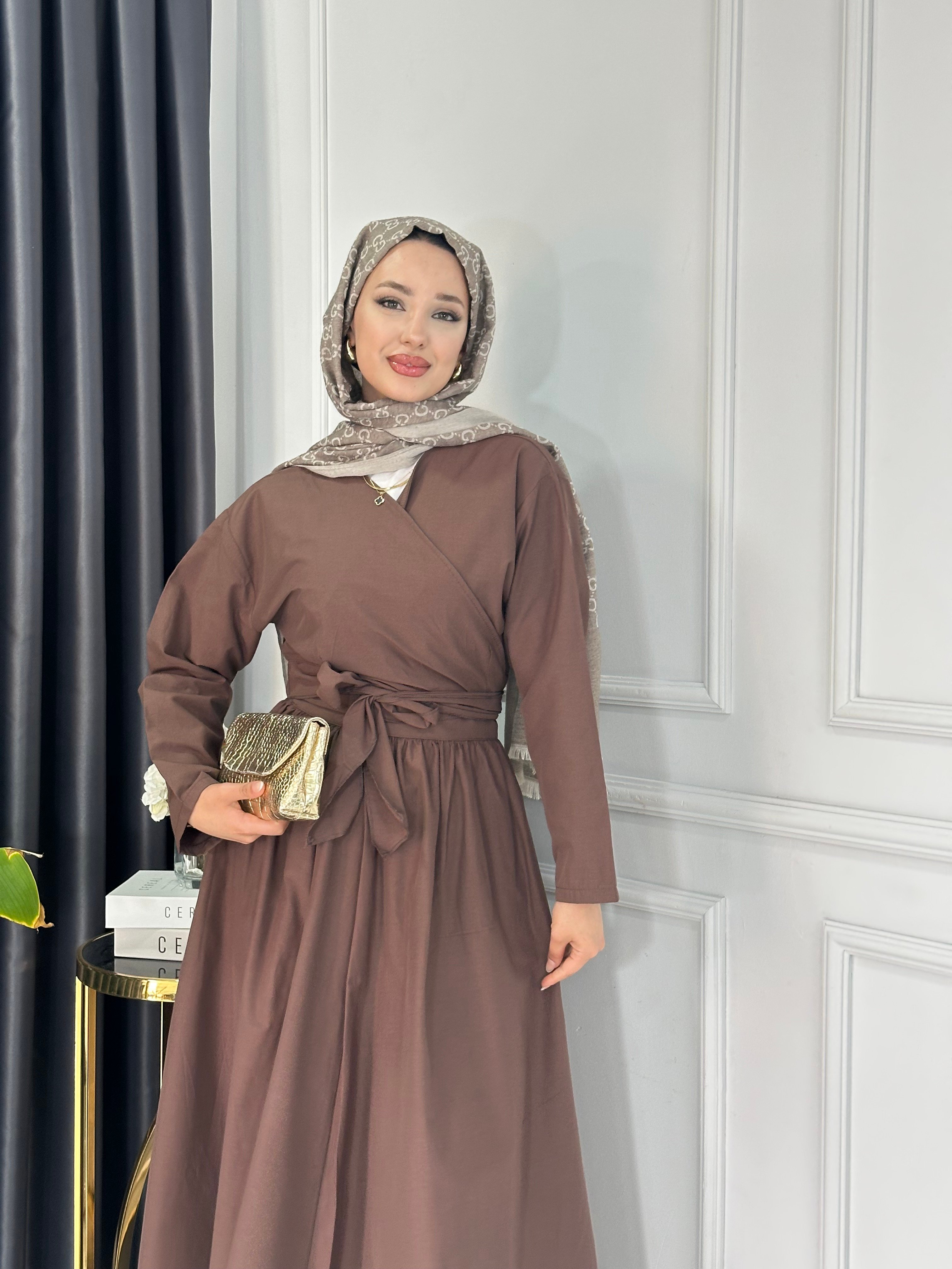 Önü Bağlamalı Etek Takım - KAHVERENGİ