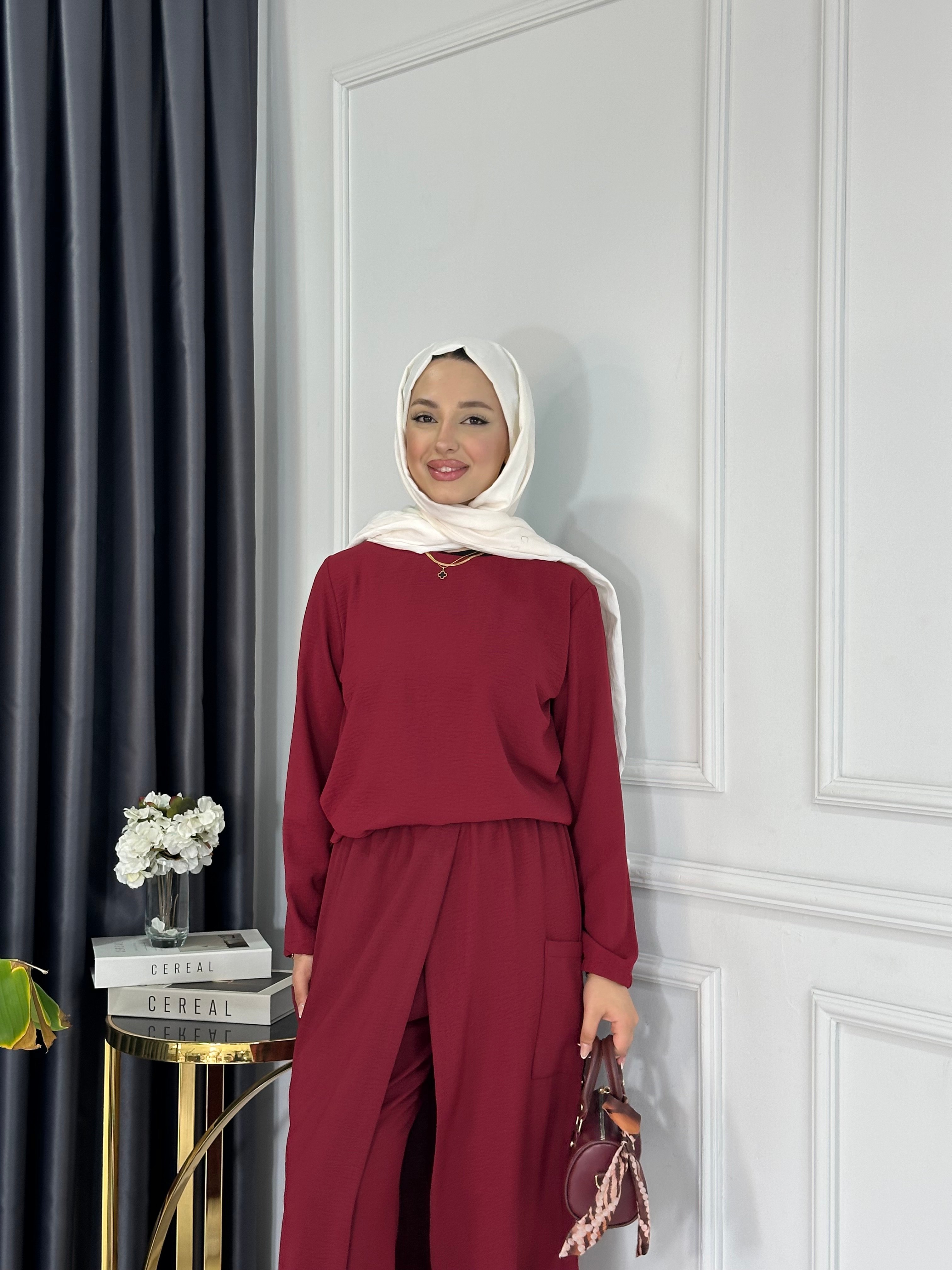 Elsa Pantolonlu Etek Takım - BORDO