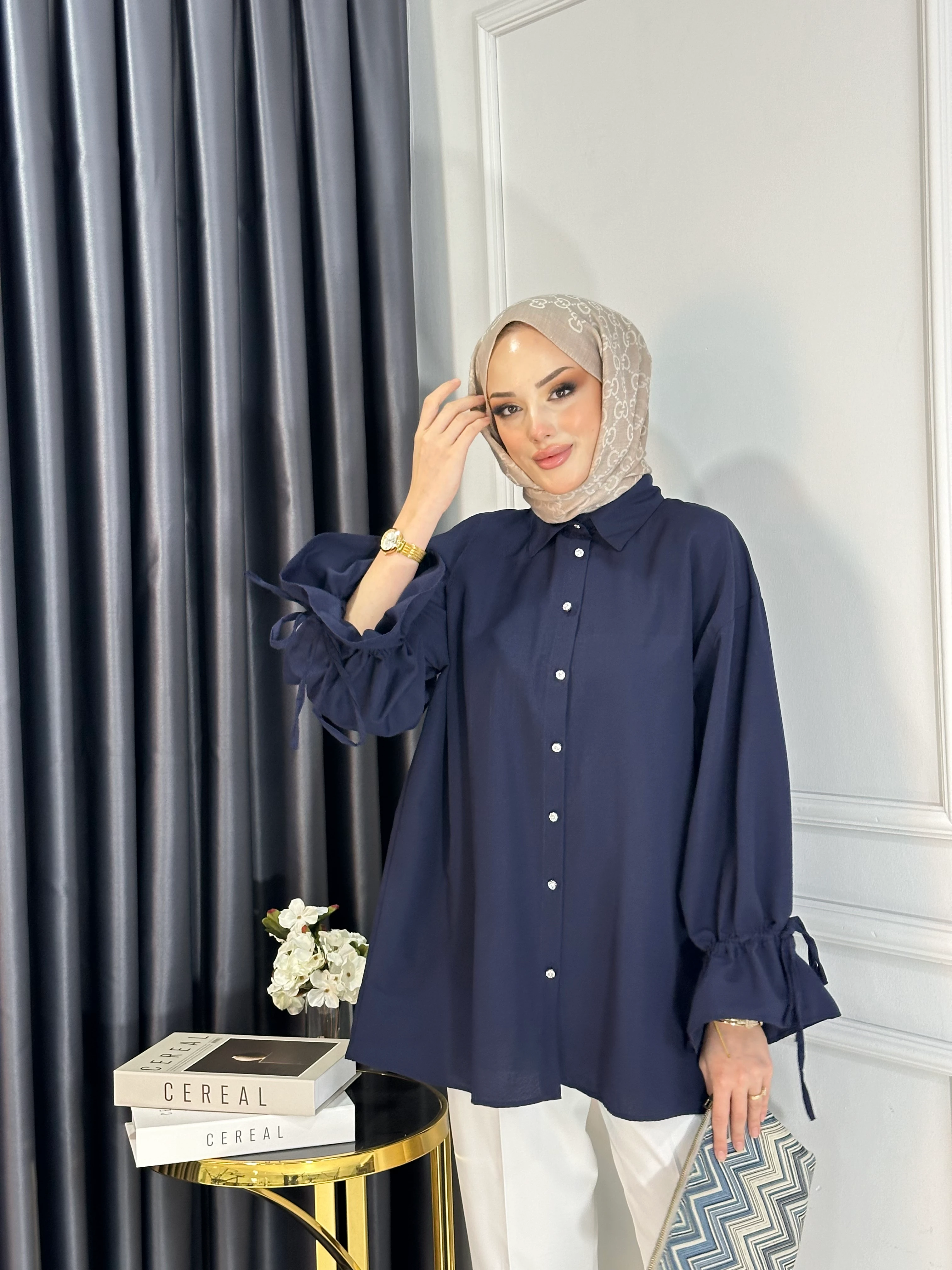 Tanya Arka Piliseli Gömlek - Lacivert