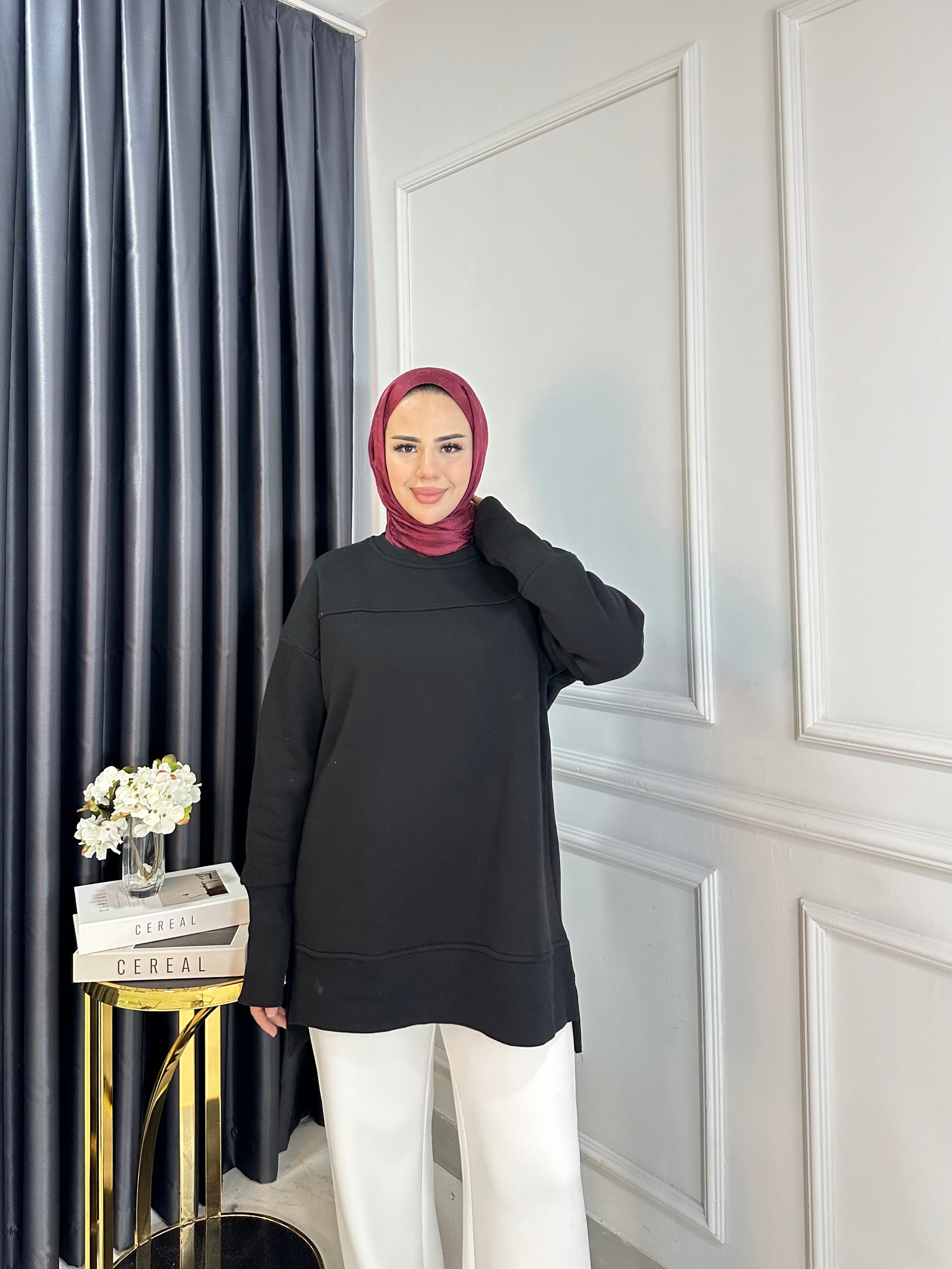 Oversize Şardonlu Sweat - SİYAH