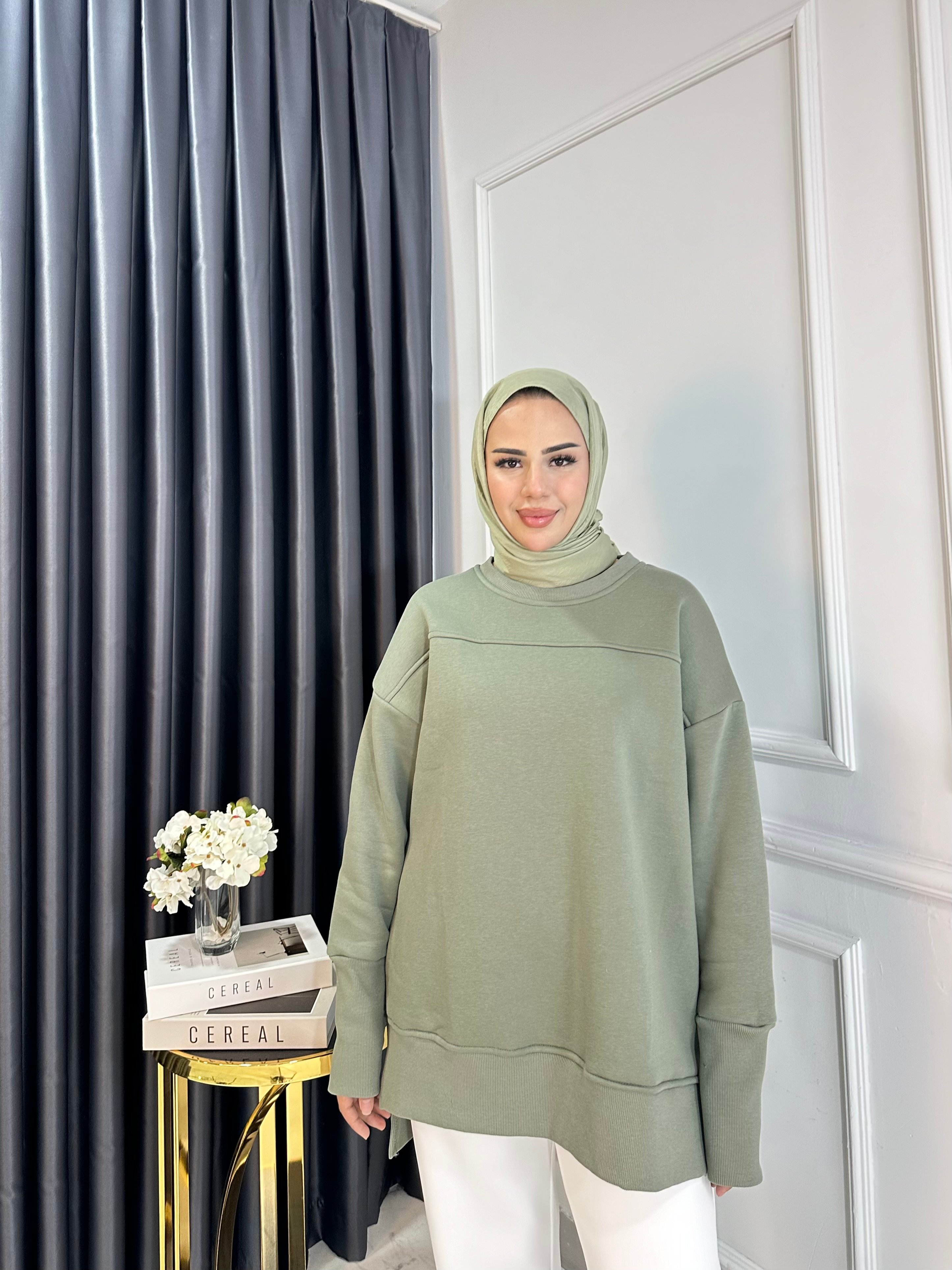 Oversize Şardonlu Sweat - HAKİ