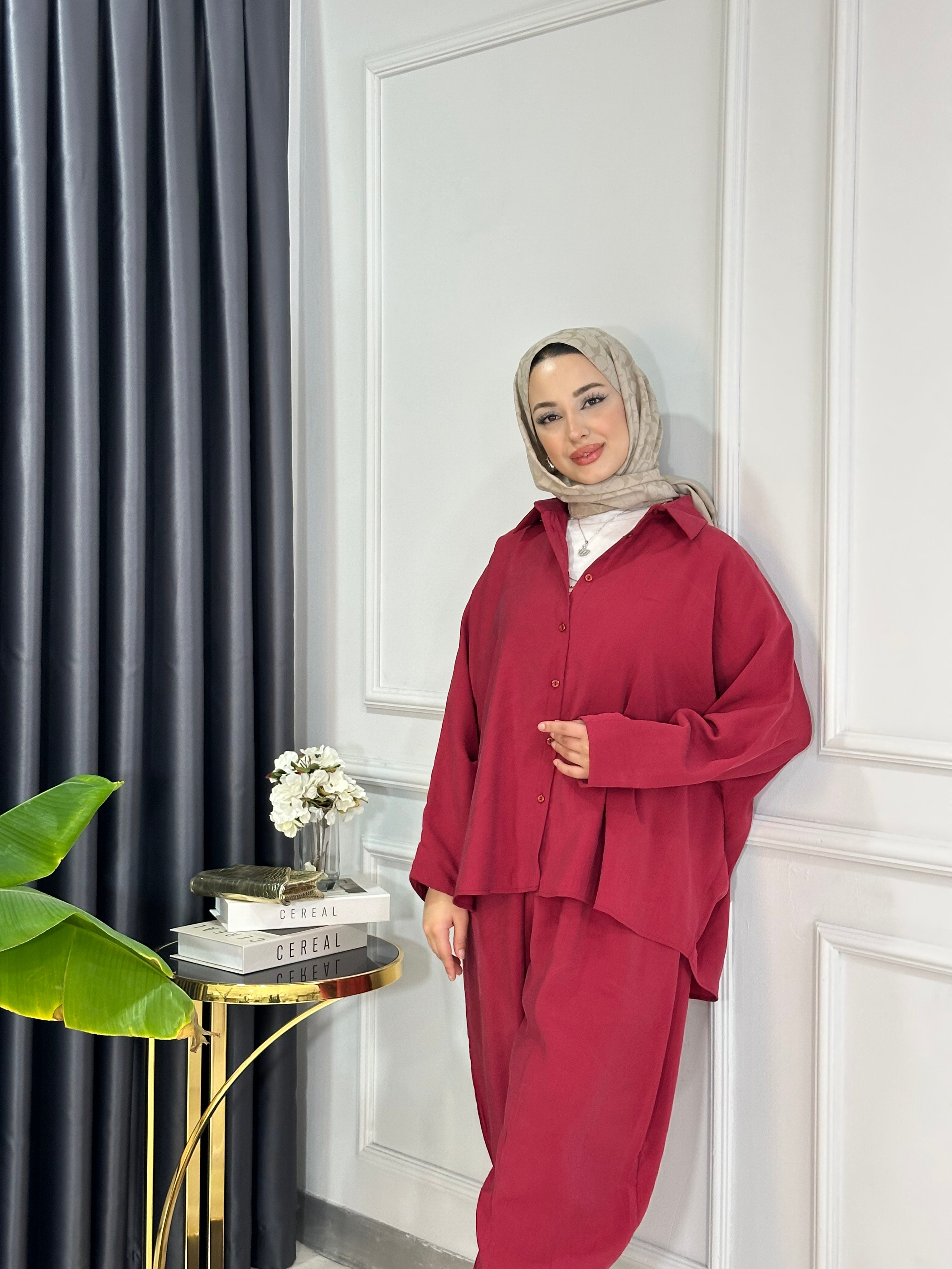 Vesna Şalvar Tensel Takım - BORDO