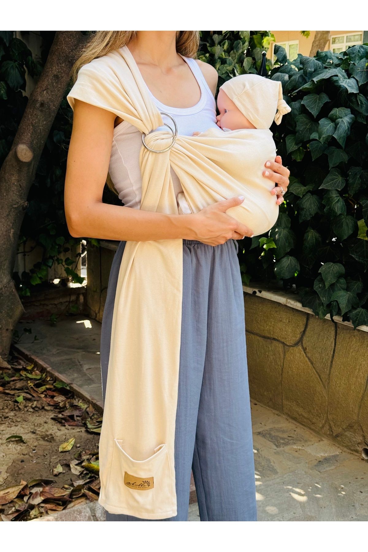 Anakucağı Esnek Halkalı Cepli Bebek Taşıma Şalı, Bebek Askısı Wrap Sling
