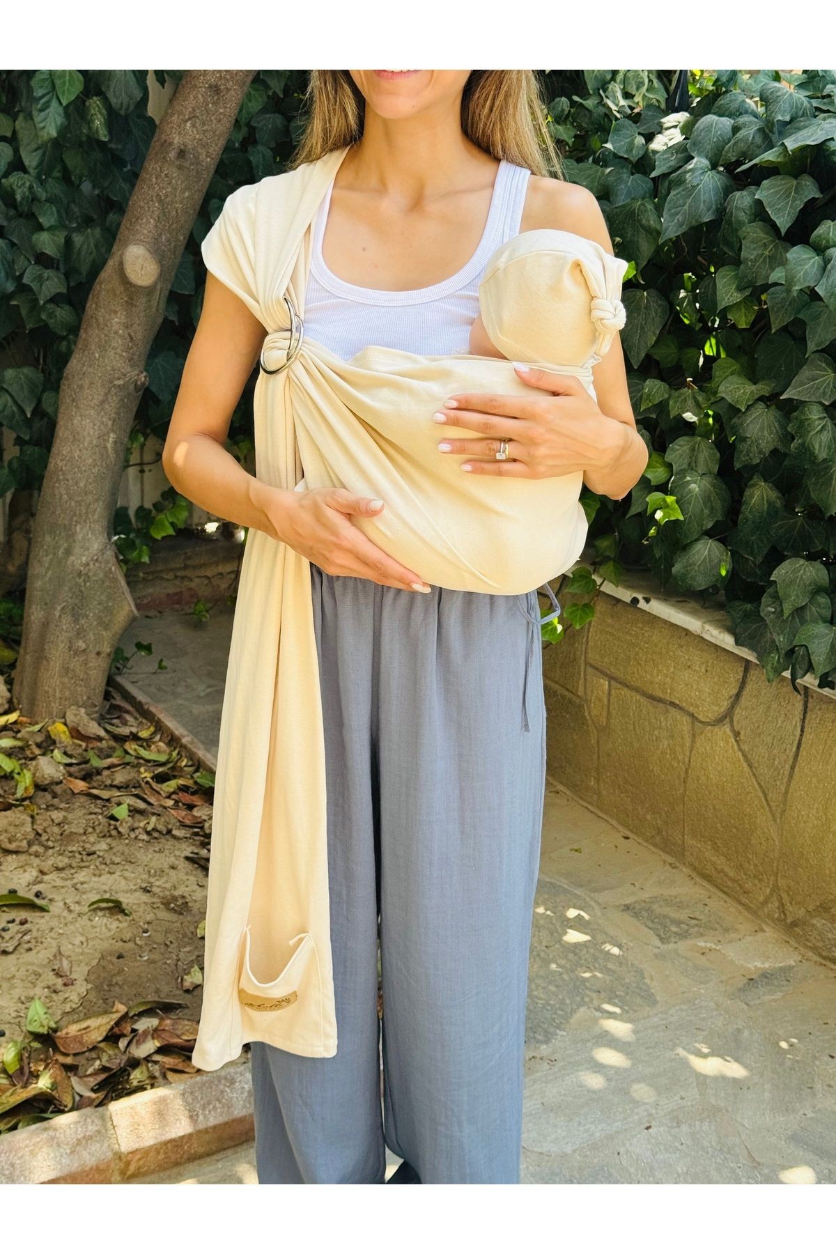 Anakucağı Esnek Halkalı Cepli Bebek Taşıma Şalı, Bebek Askısı Wrap Sling
