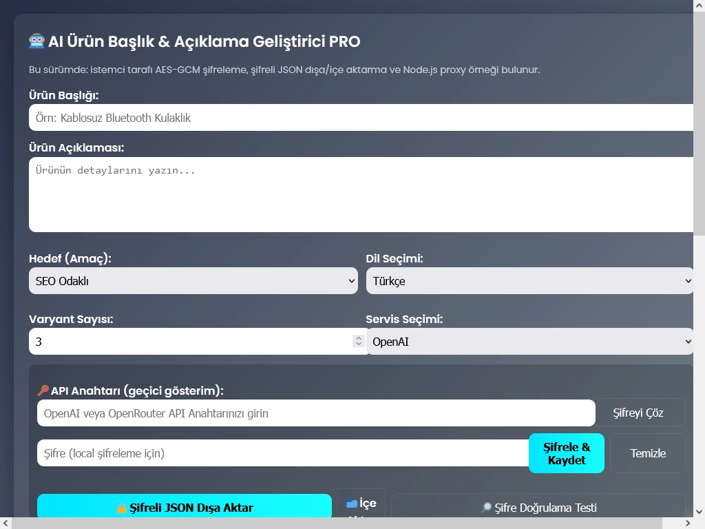 AI Ürün Başlık & Açıklama Geliştirici PRO