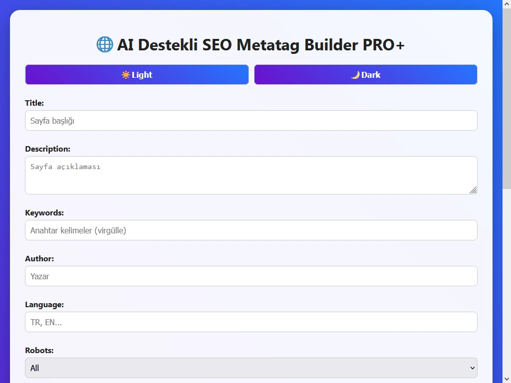 AI Destekli SEO Metatag Builder PRO+