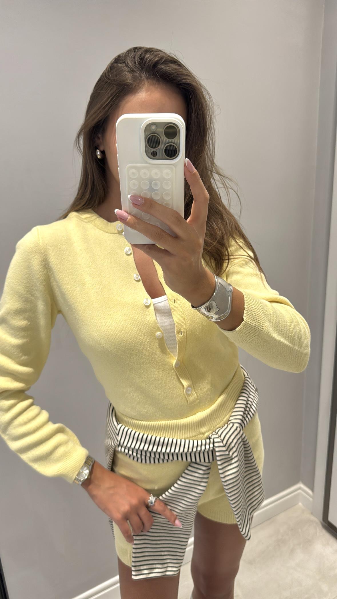 Triko Bodysuit Şort Takım Sarı