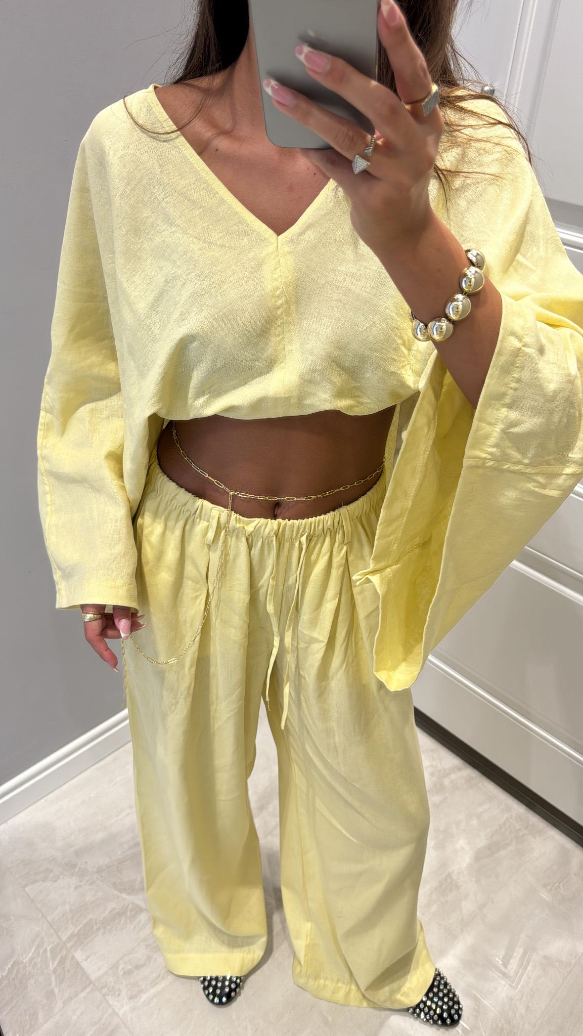 Sarı Pelerin Keten Takım