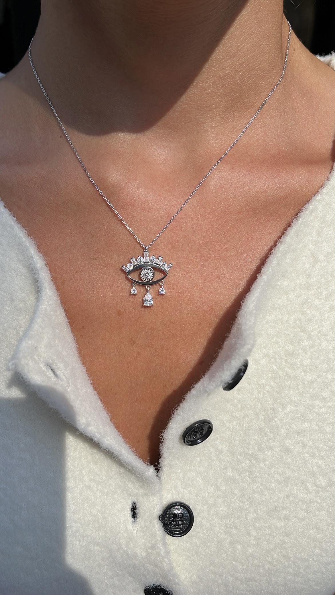925 silver taşlı göz sarkıt kolye