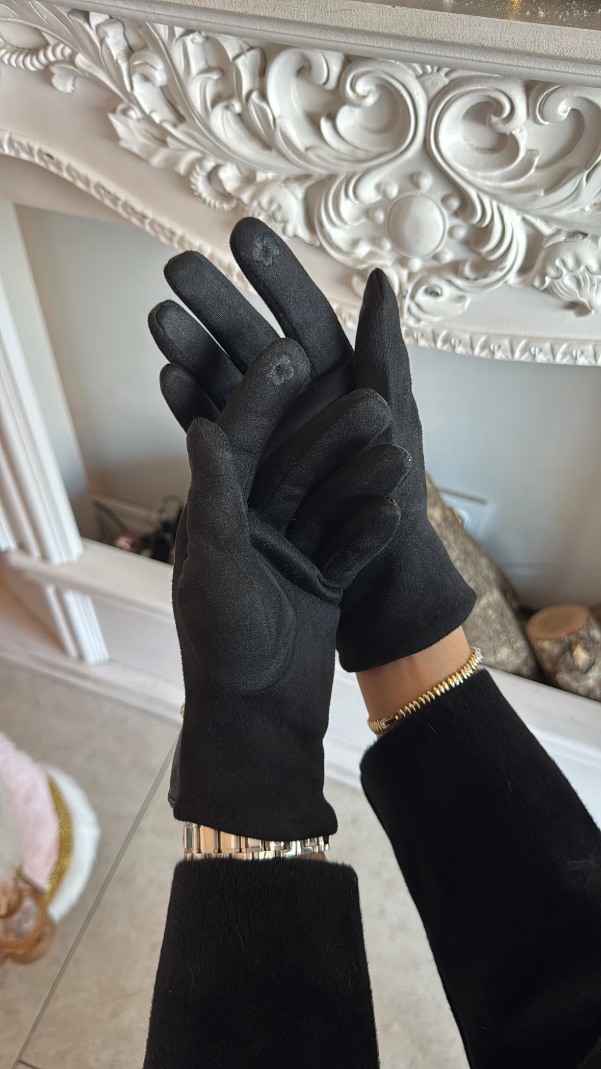 Taşlı Siyah Deri Eldiven