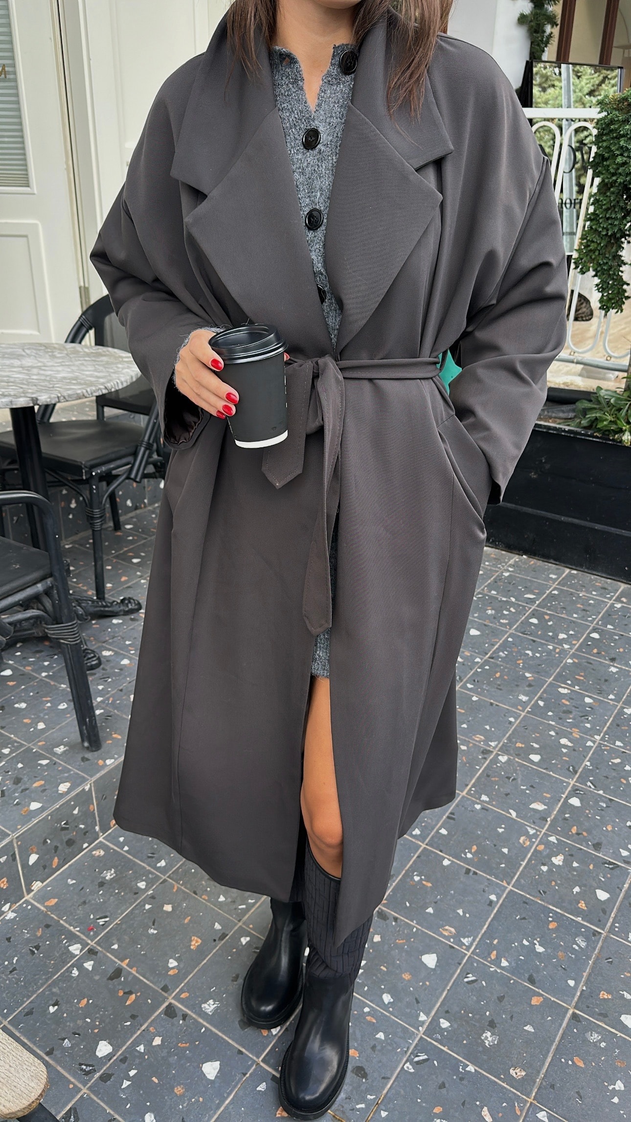 Polviskon Bağlamalı Uzun Trenç 