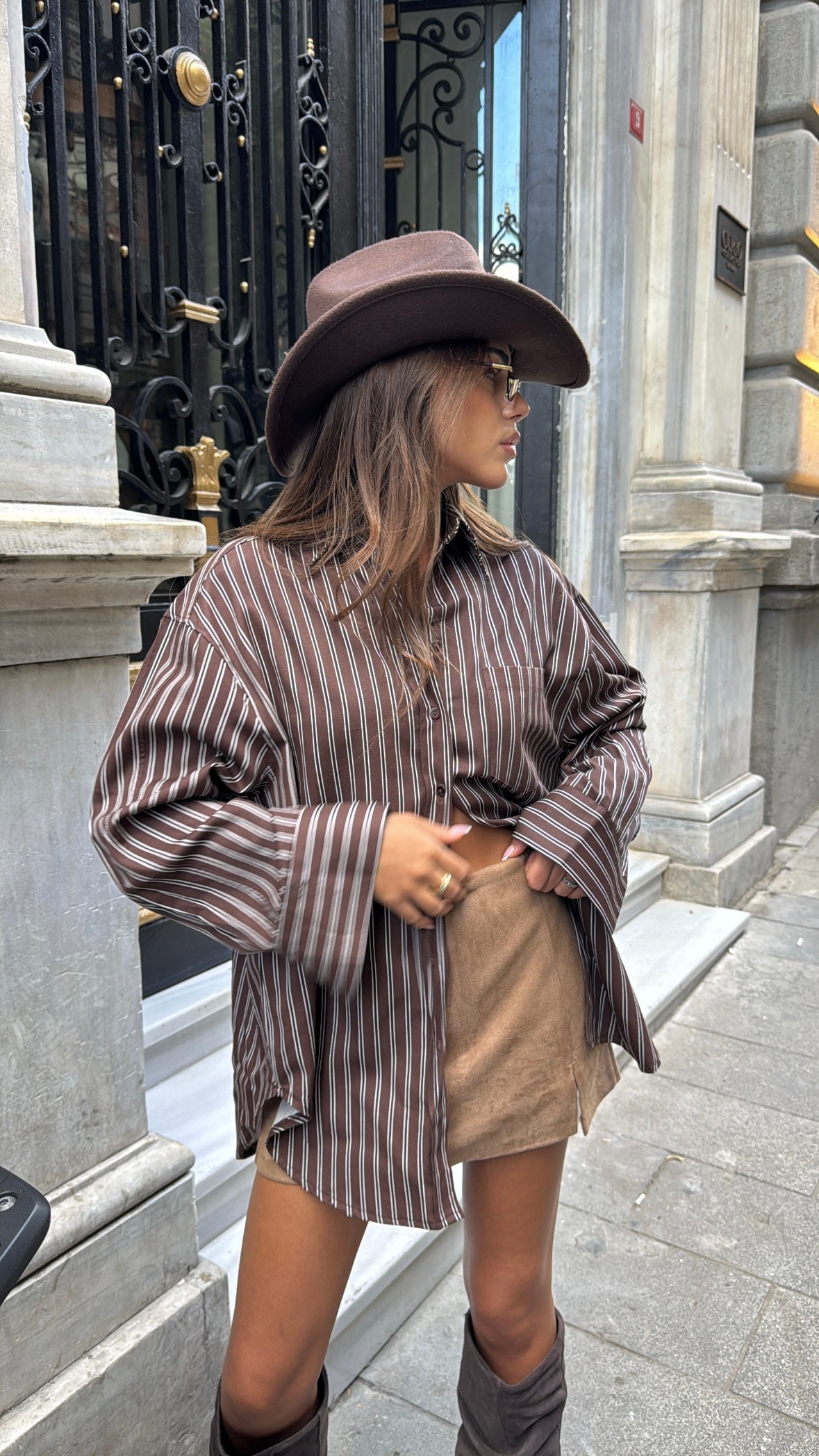 Acı Kahve Tok Kumaş Oversize Gömlek