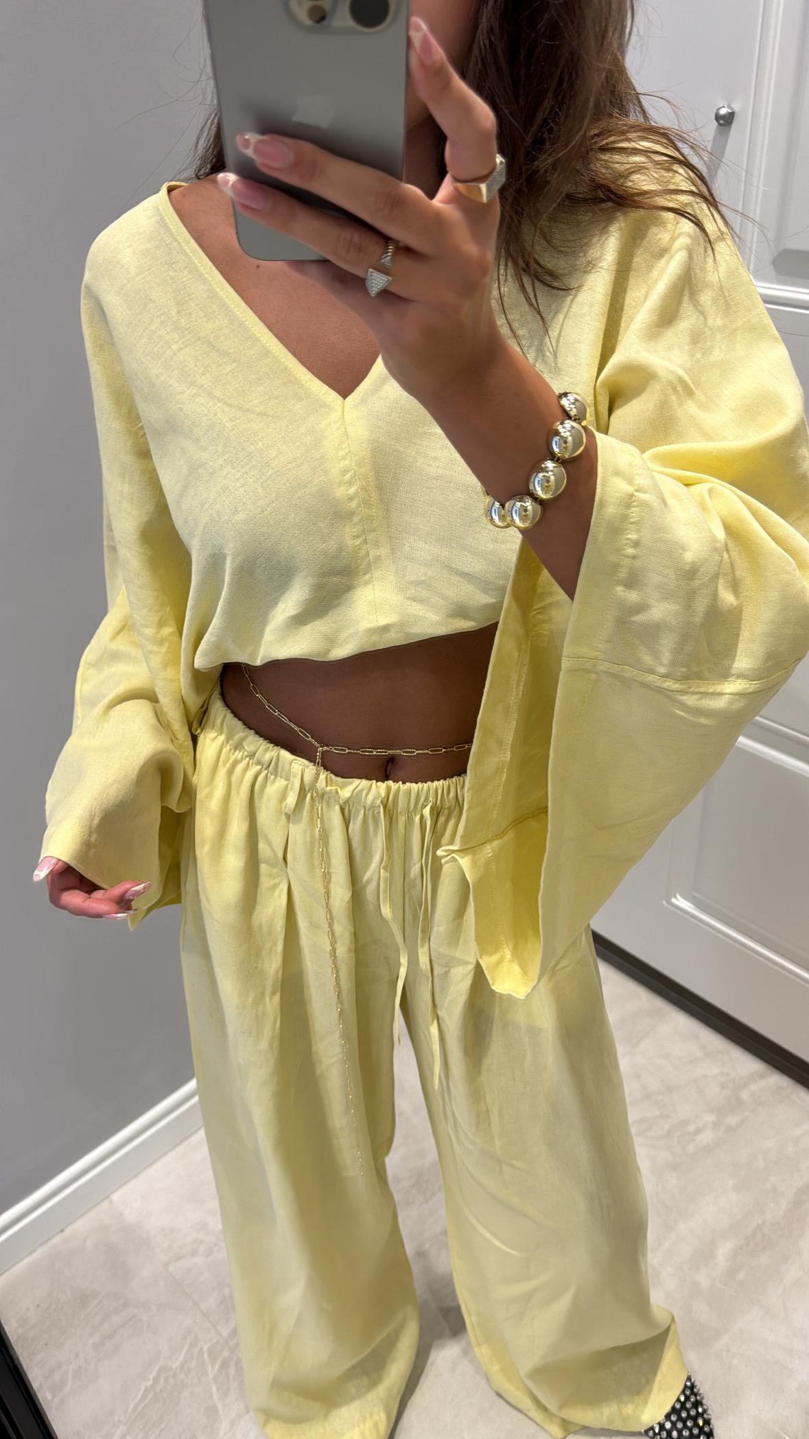 Sarı Pelerin Keten Takım