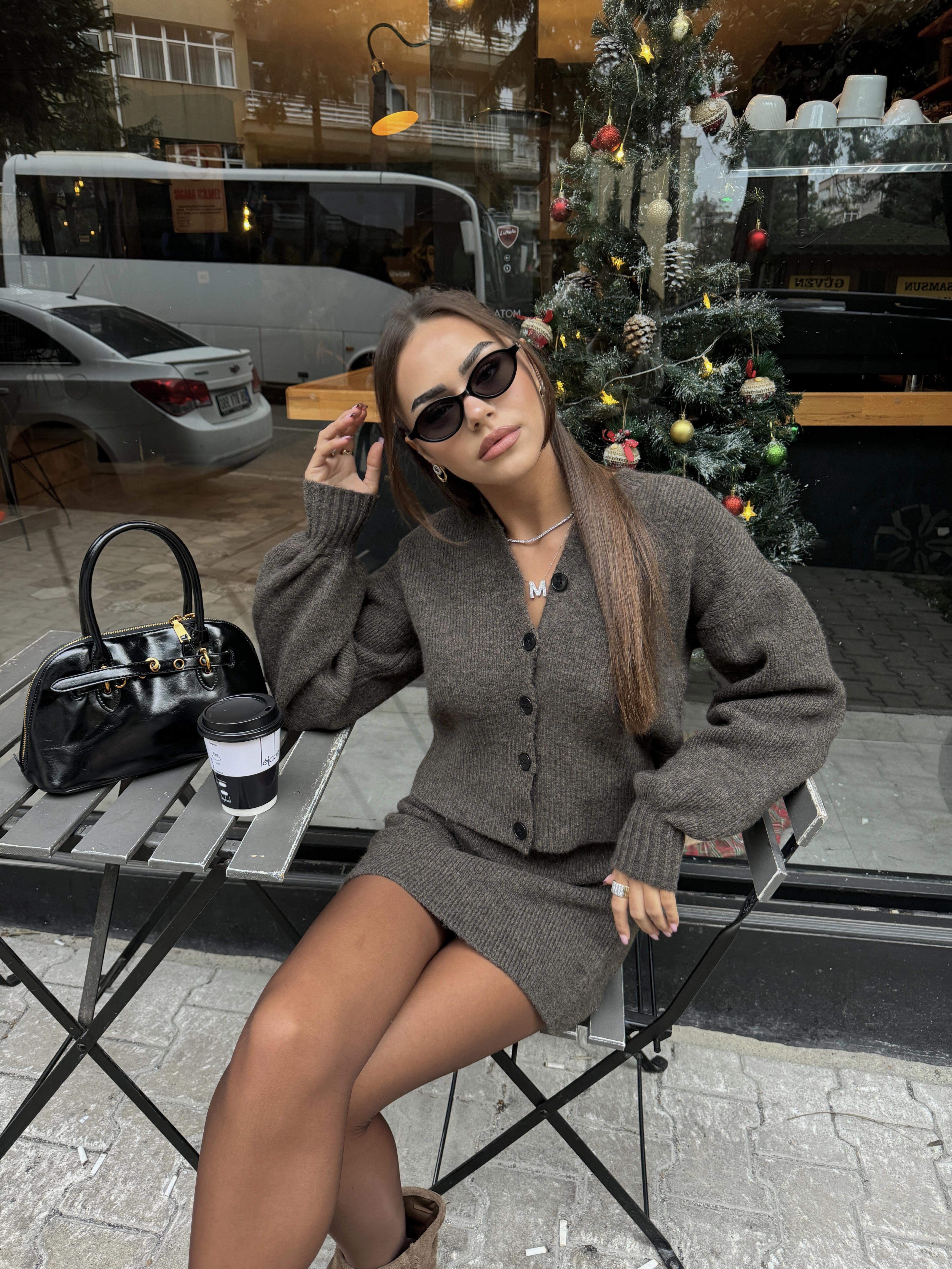 Premıum Örme Hırka Etek Takım