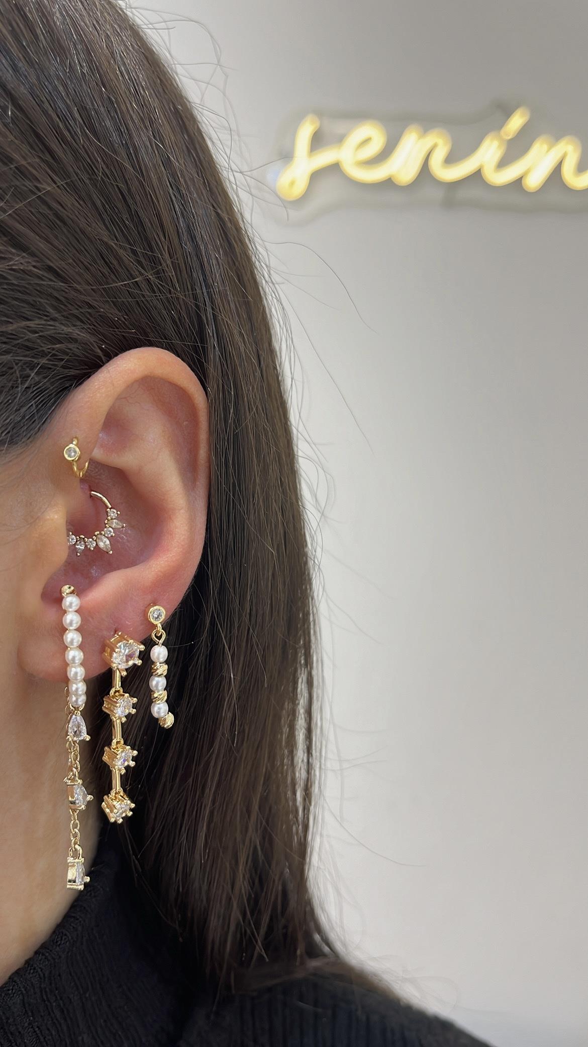 Altın kaplama üçlü set küpe