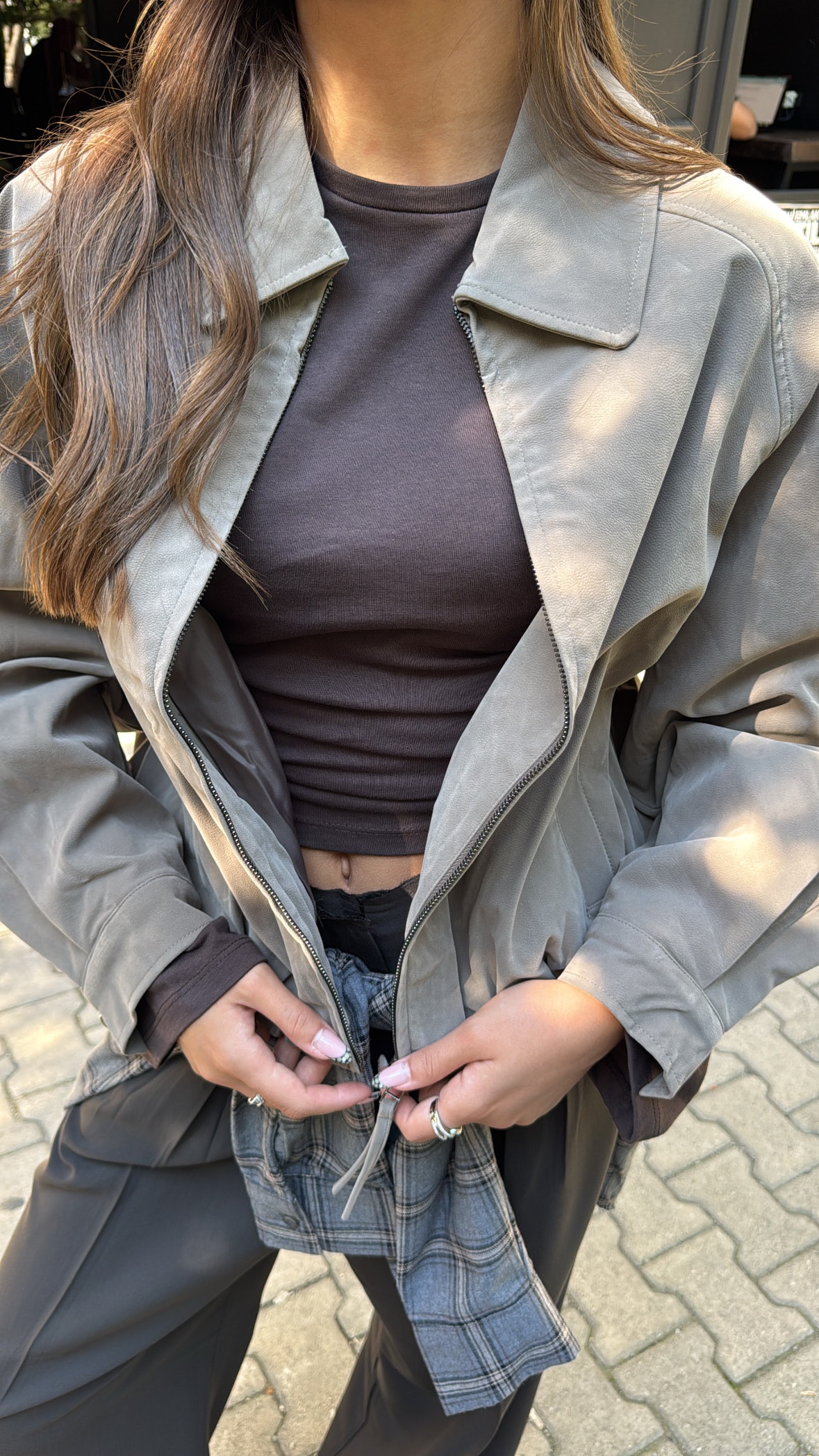 Premium Bomber Gri Süet Ceket