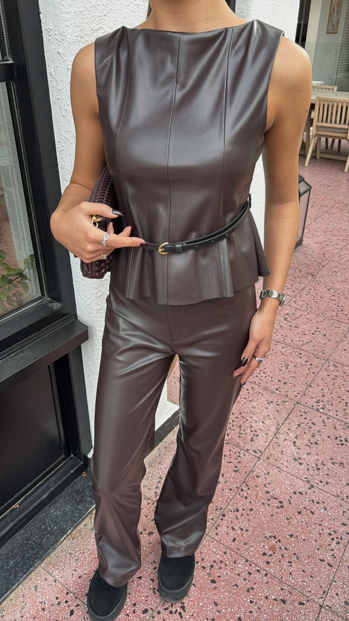 Deri Kemerli Üst/Pantolon Takım 