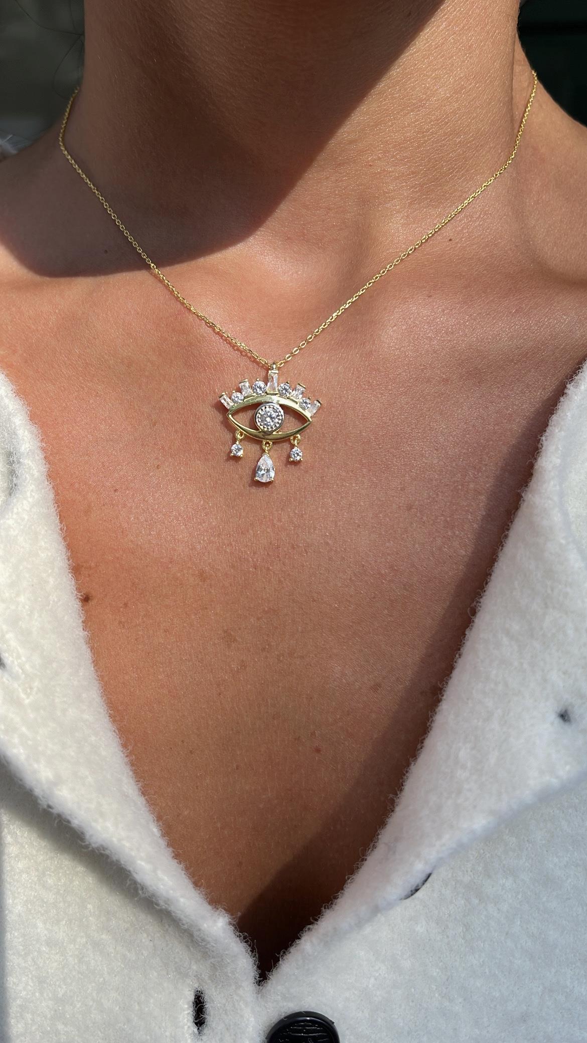925 silver taşlı göz sarkıt kolye