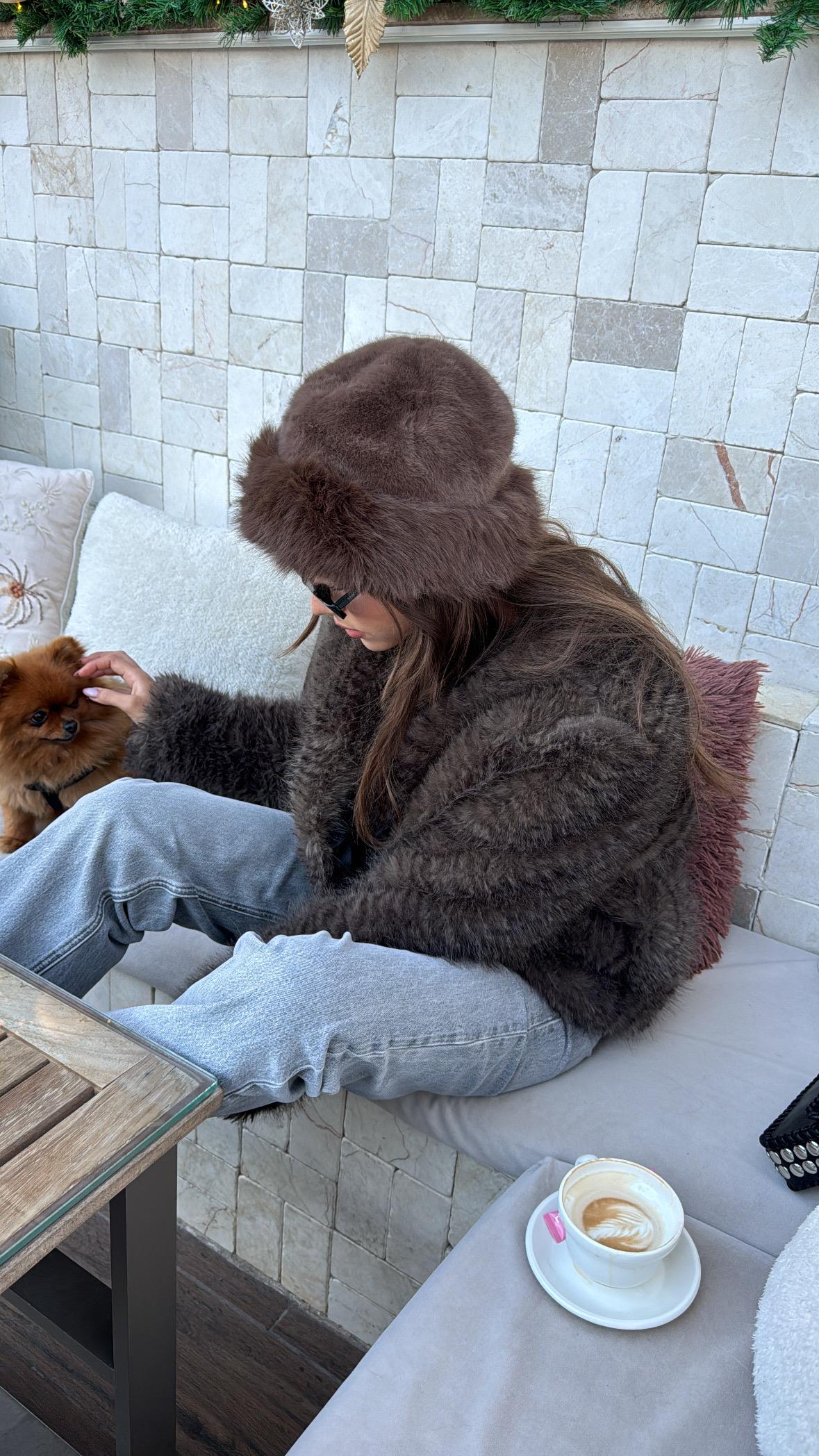 Peluş kahve bucket şapka