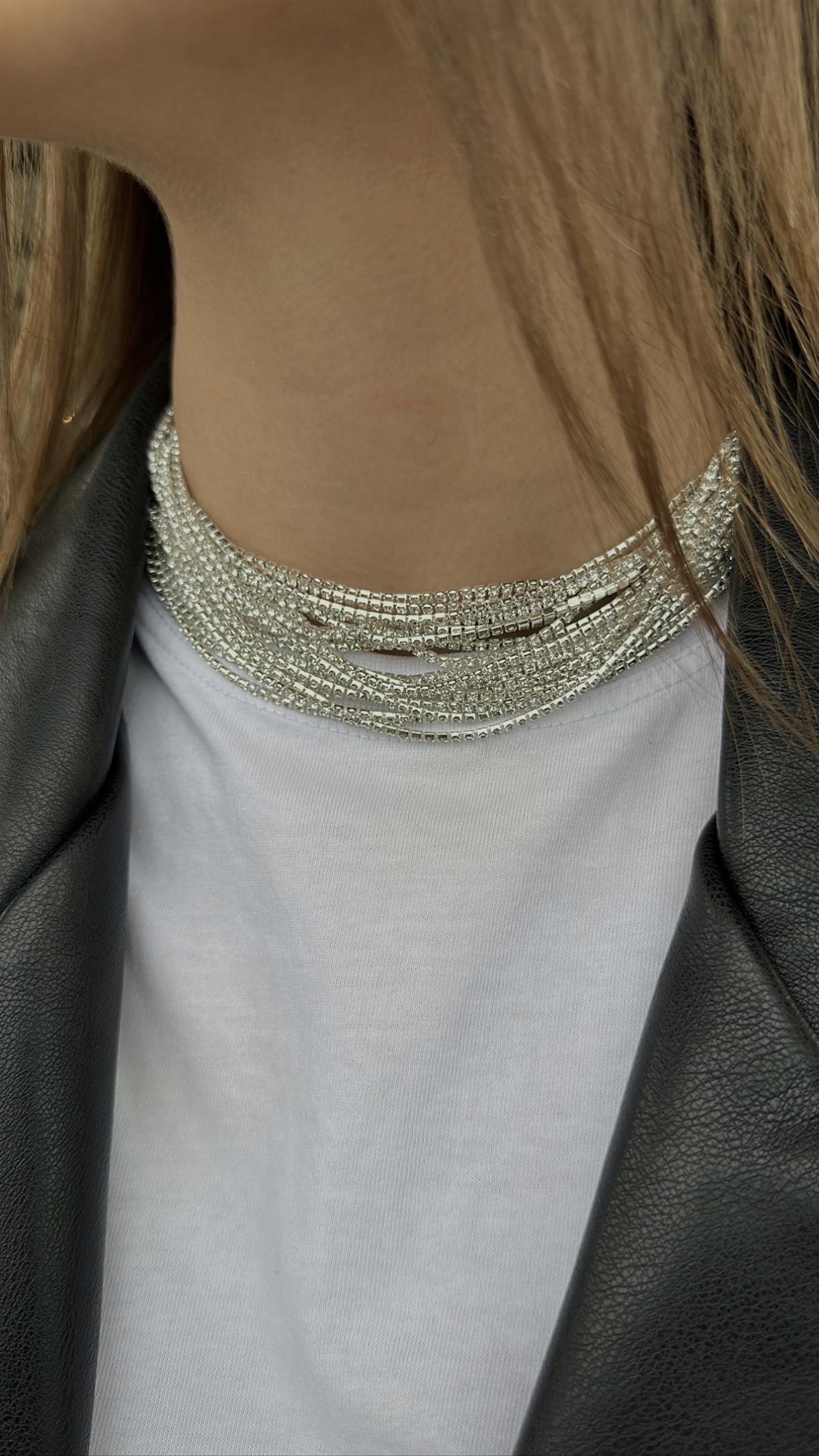 Zirkon çoklu tasarım choker kolye