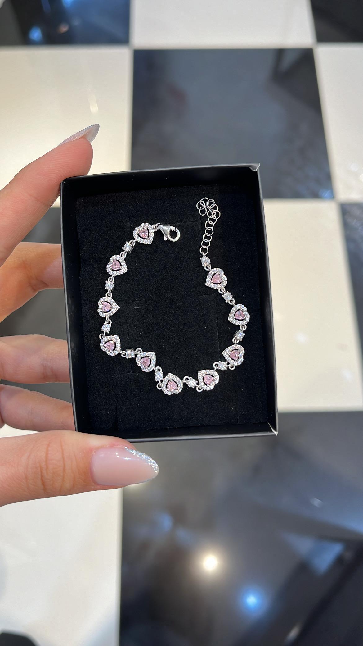 925gümüş pembe kalp bileklik