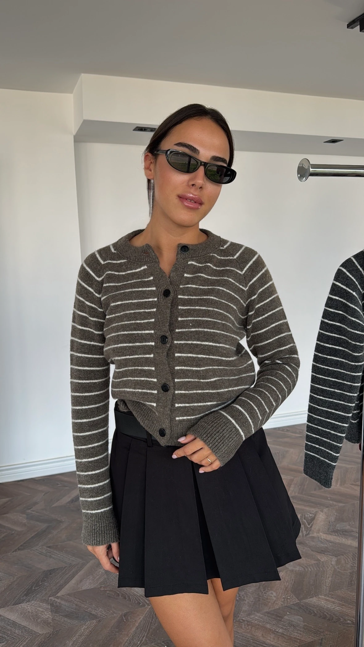 Çizgili Kahve Örgü Hırka