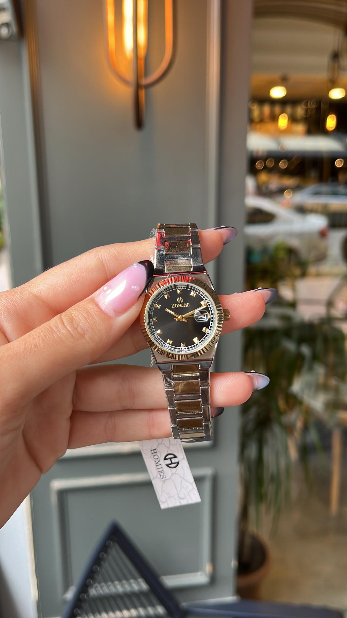 Çelik mix siyah kadranlı saat