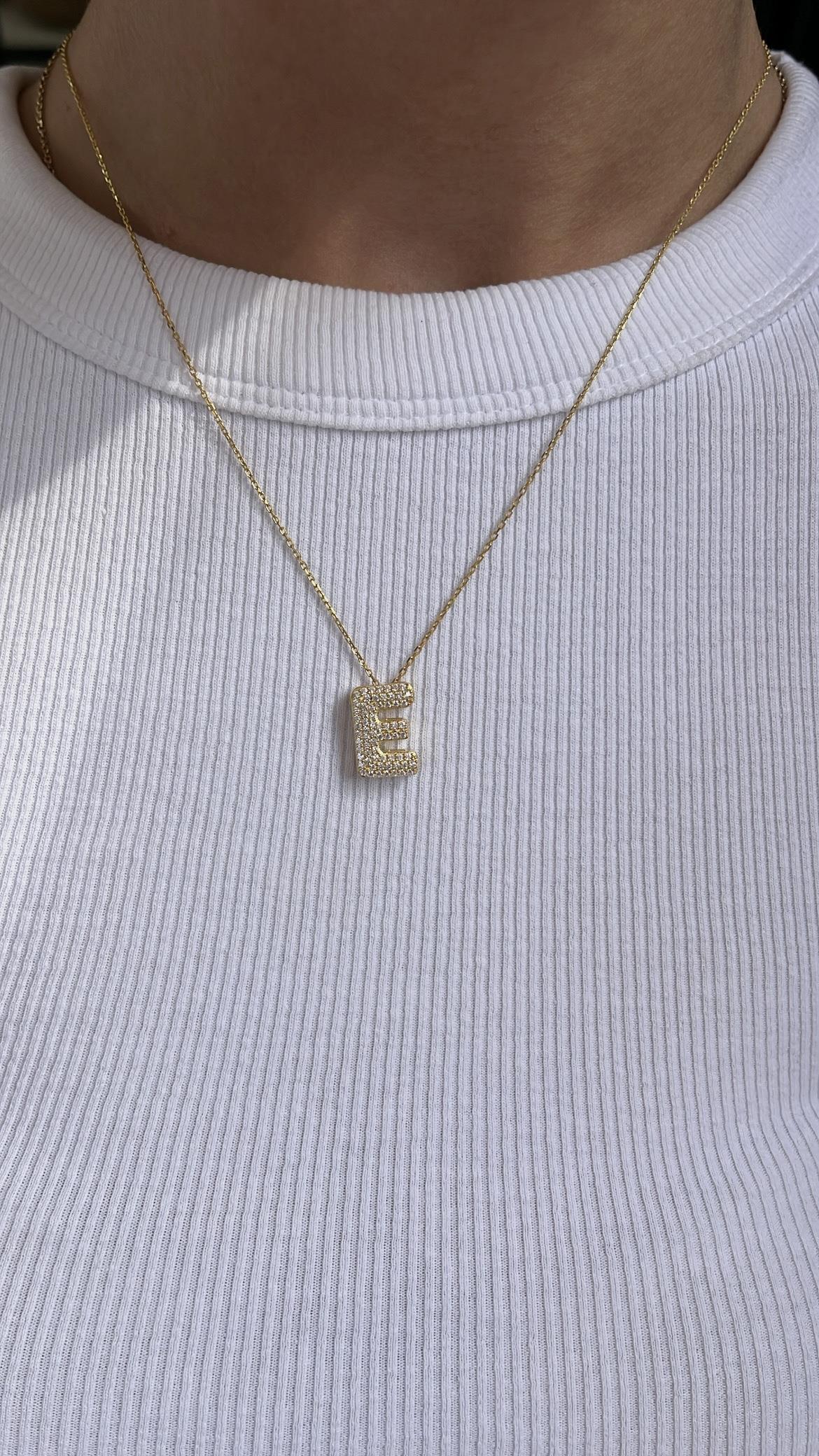 925 kişiye özel taşlı bombe harf kolye 60cm