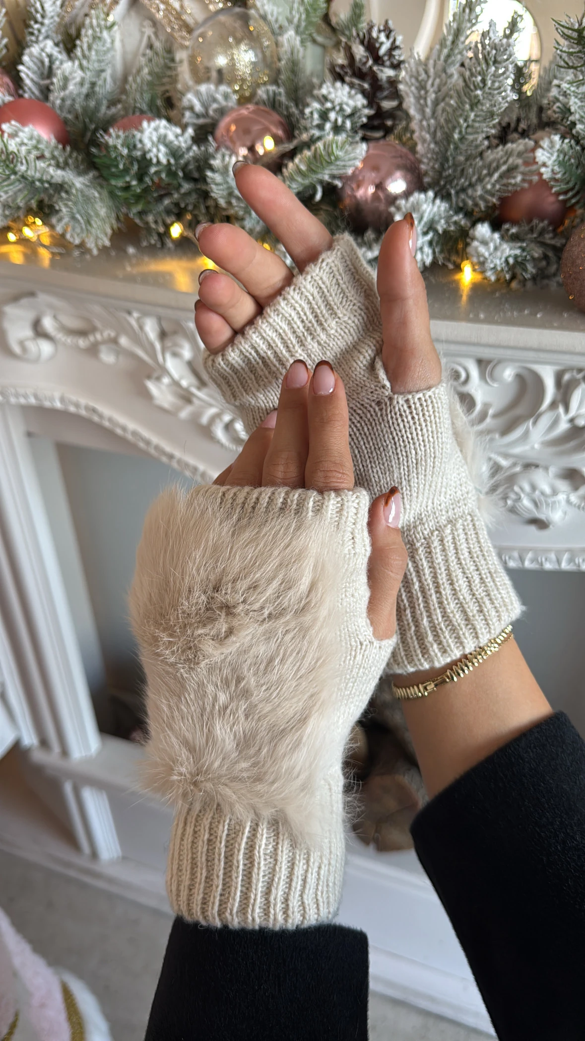 Bej Kürklü Kesik Eldiven