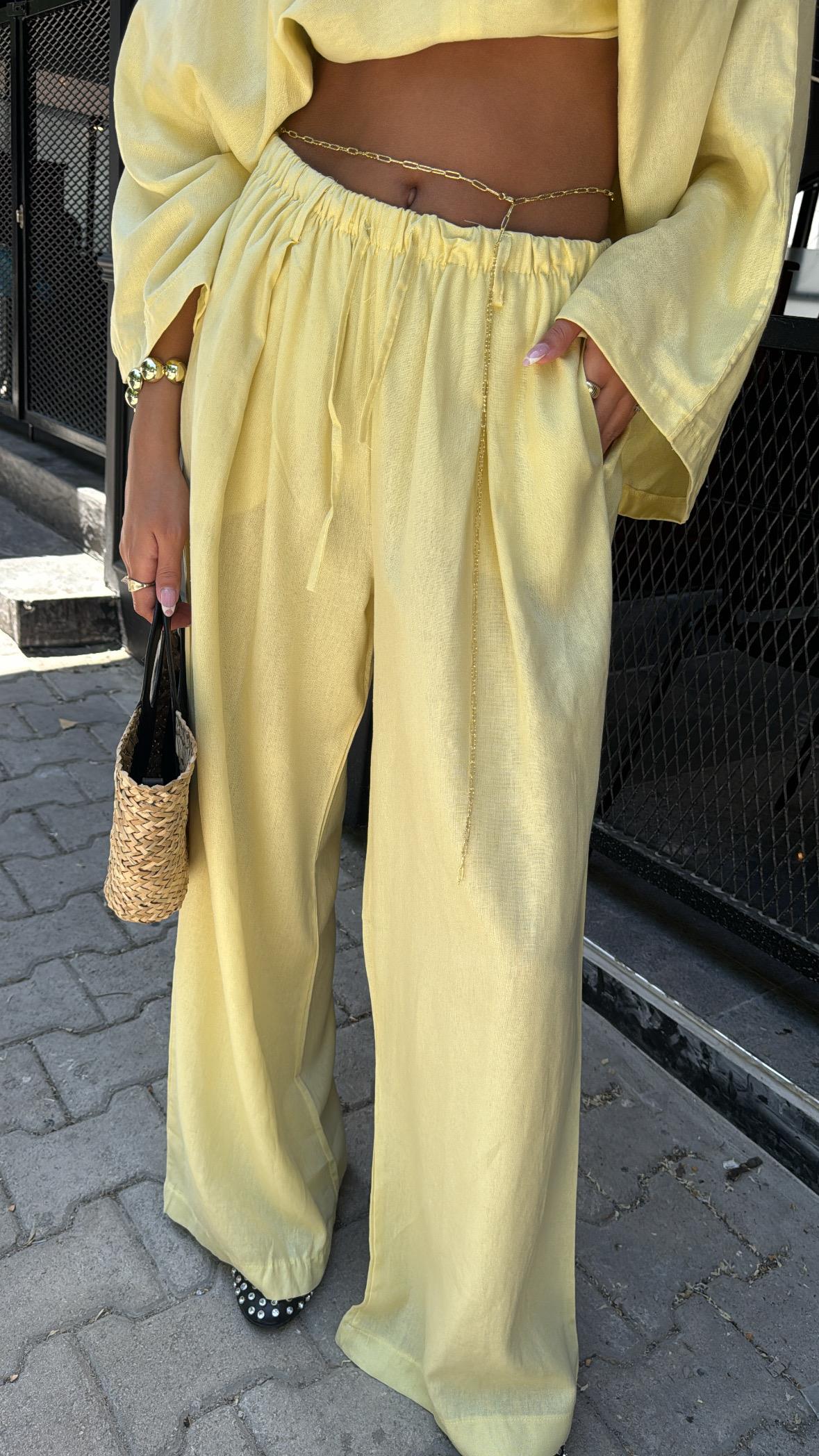 Sarı Pelerin Keten Takım