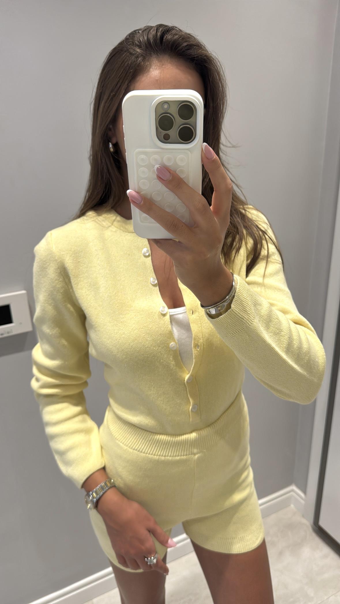 Triko Bodysuit Şort Takım Sarı